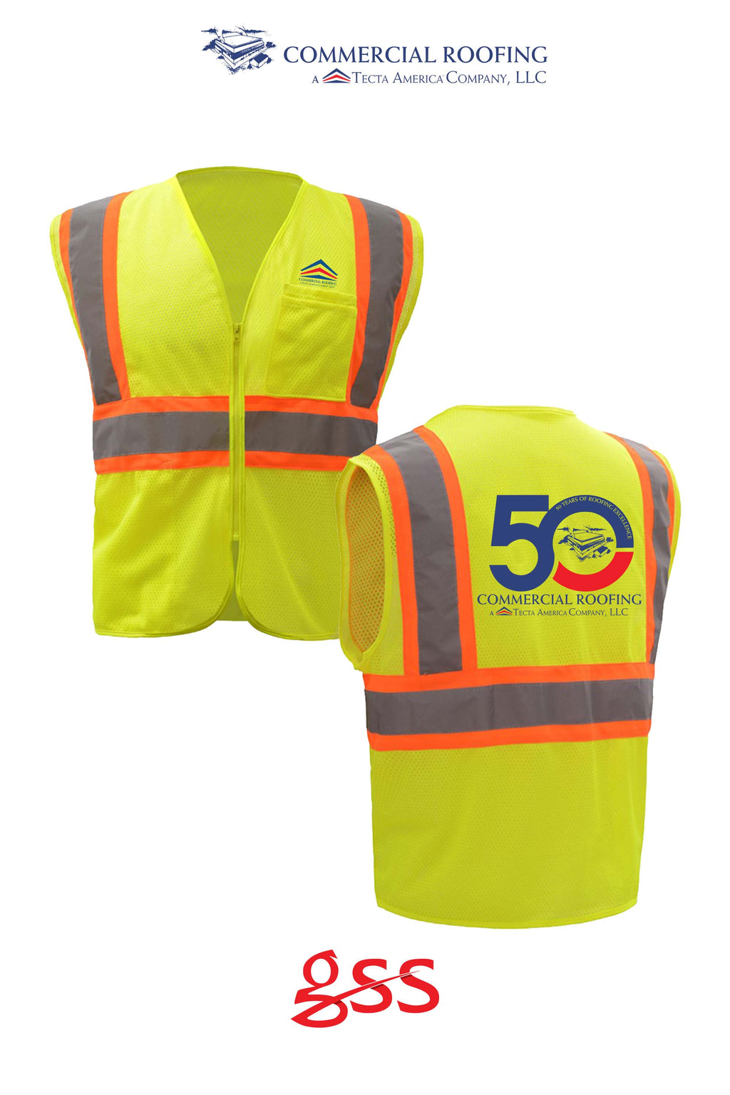 Standard Class 2 Two Tone Mesh Zipper Safety Vest - Commercial Roofing