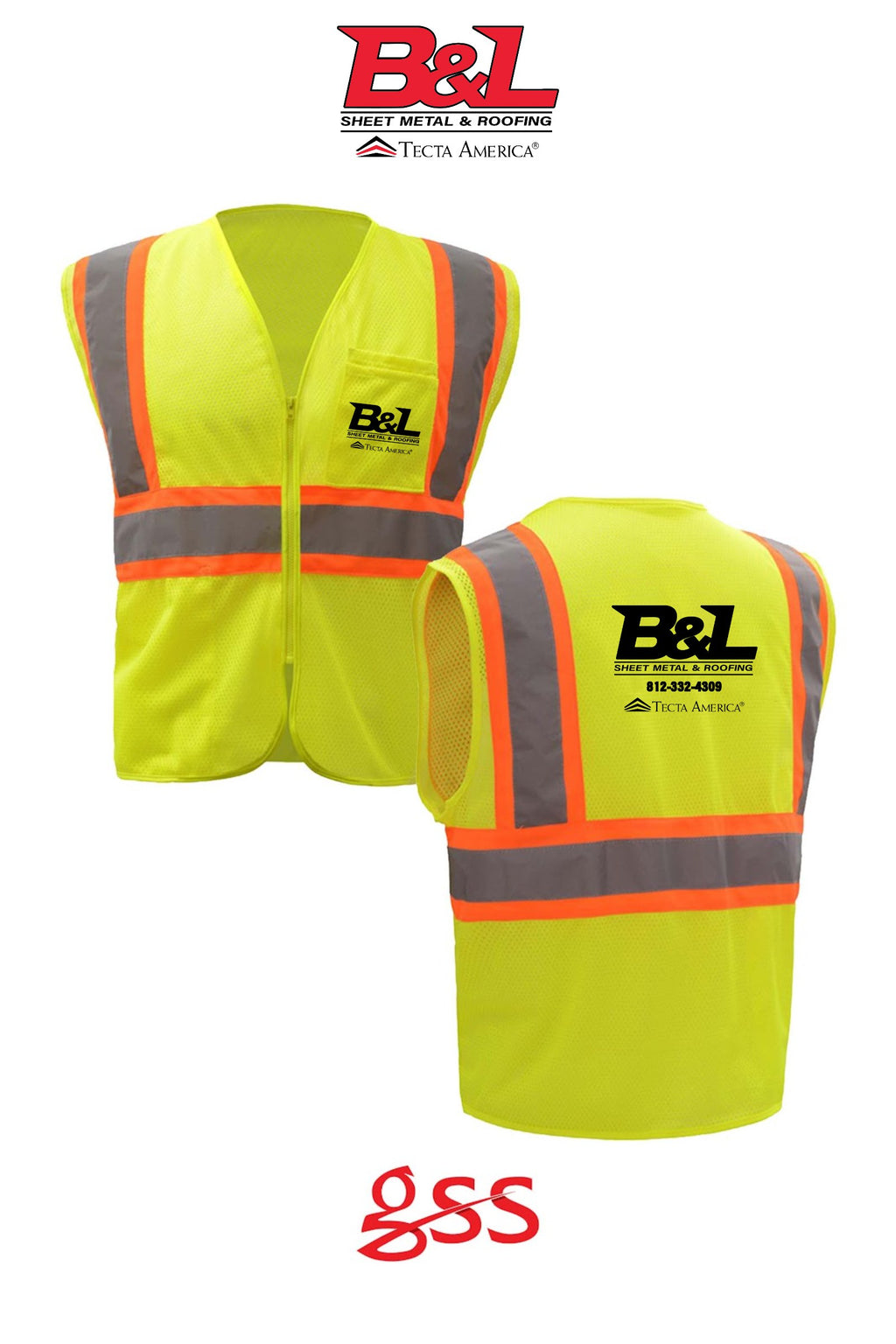 Standard Class 2 Two Tone Mesh Zipper Safety Vest - B&L Sheet Metal & Roofing