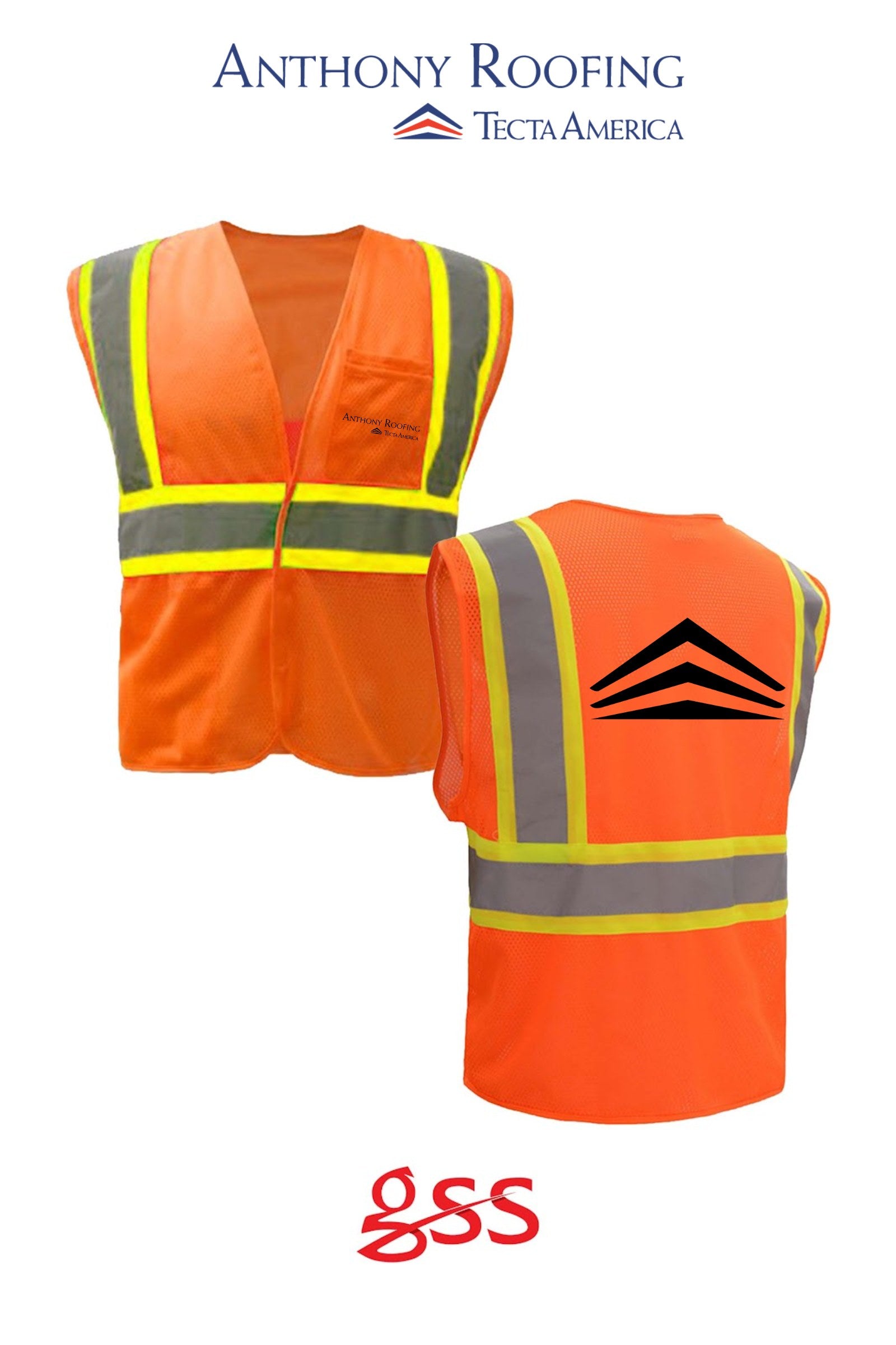 Standard Class 2 Two Tone Mesh Zipper Safety Vest - Anthony Roofing