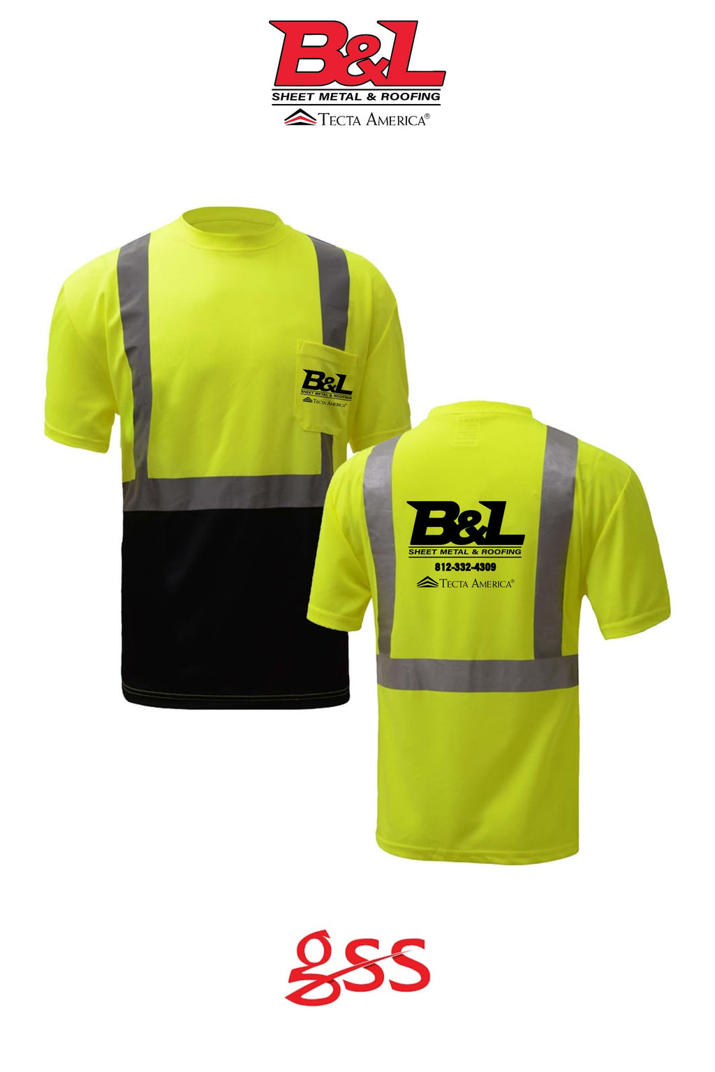 Class 2 Safety T-shirt with black bottom - B&L Sheet Metal & Roofing