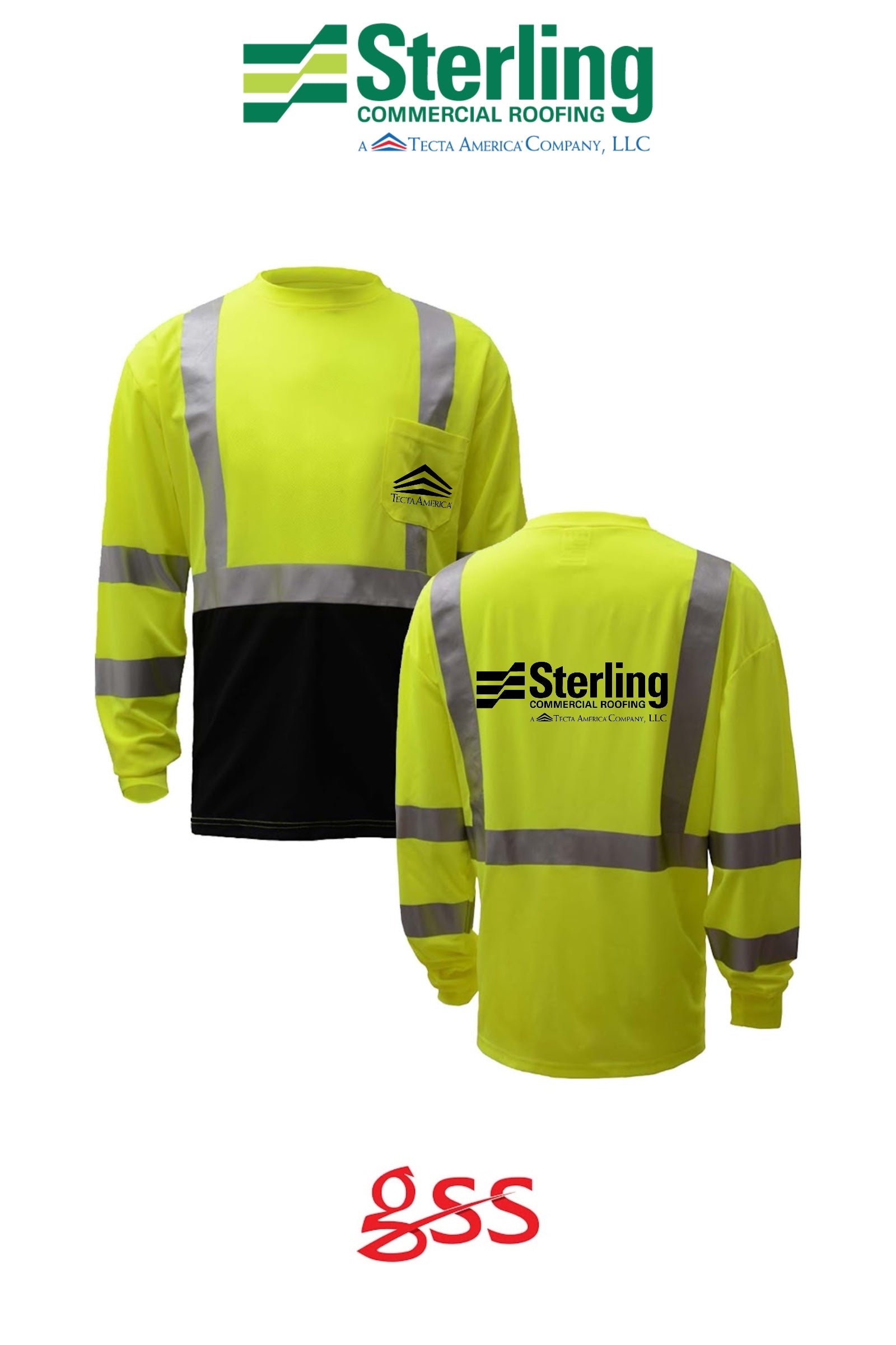 Class 2 Safety Long Sleeve with black bottom - Sterling, A Tecta American Company LLC