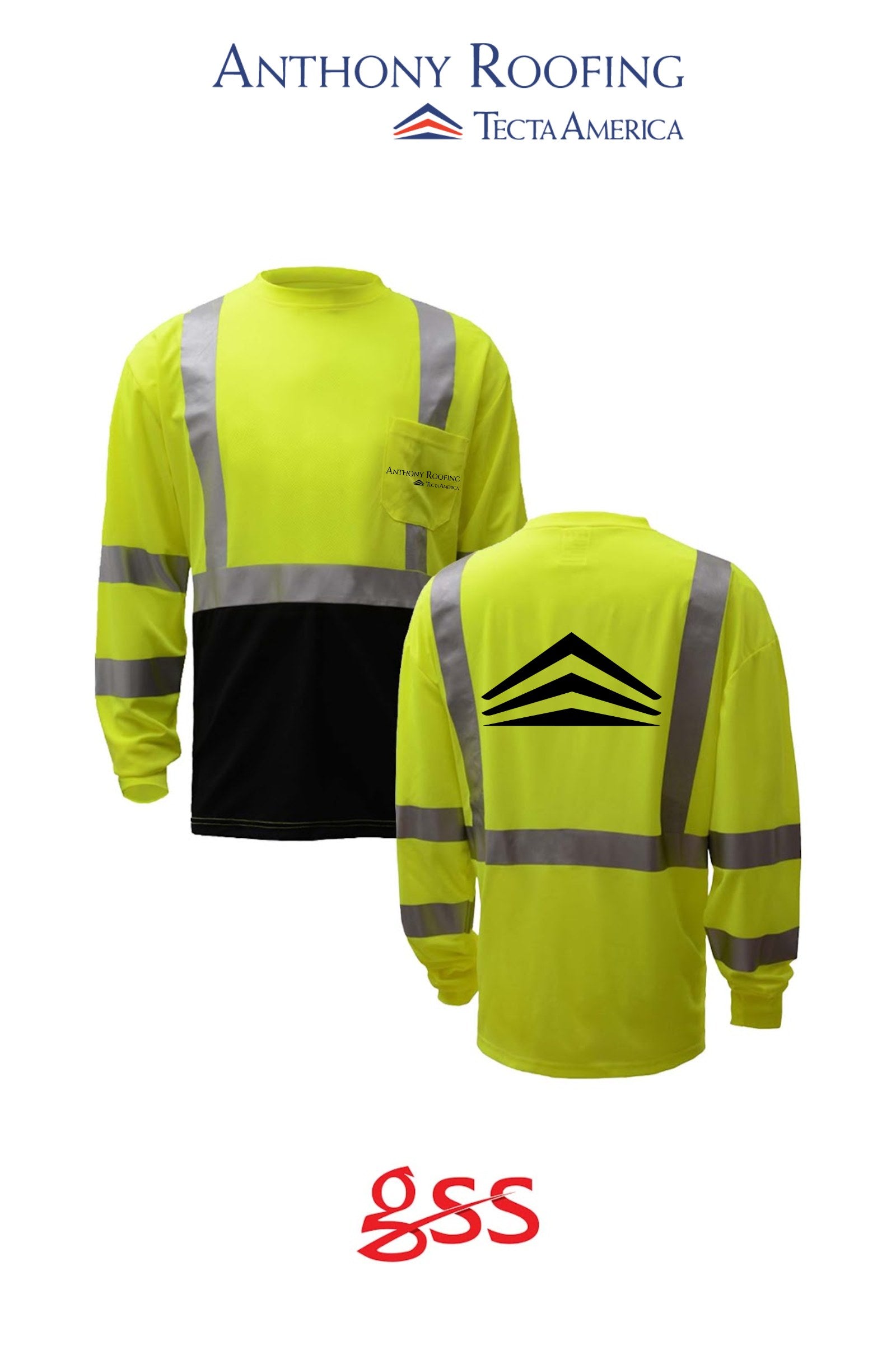 Class 2 Safety Long Sleeve with black bottom - Anthony Roofing