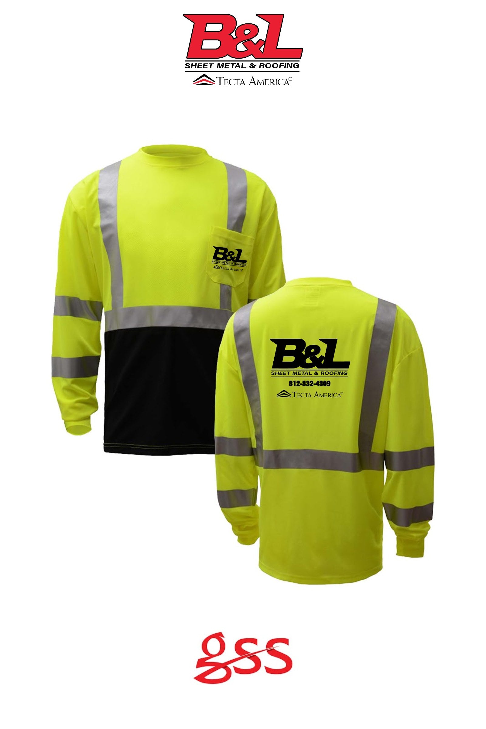 Class 2 Safety Long Sleeve with black bottom - B&L Sheet Metal & Roofing