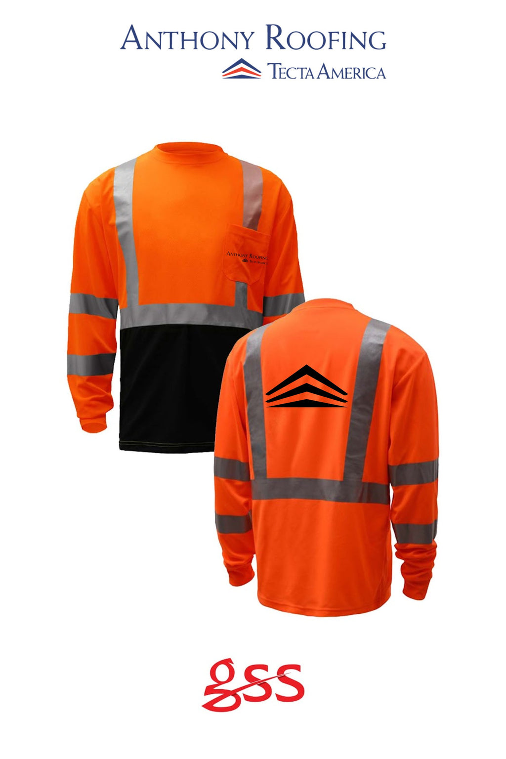 Class 2 Safety Long Sleeve with black bottom - Anthony Roofing