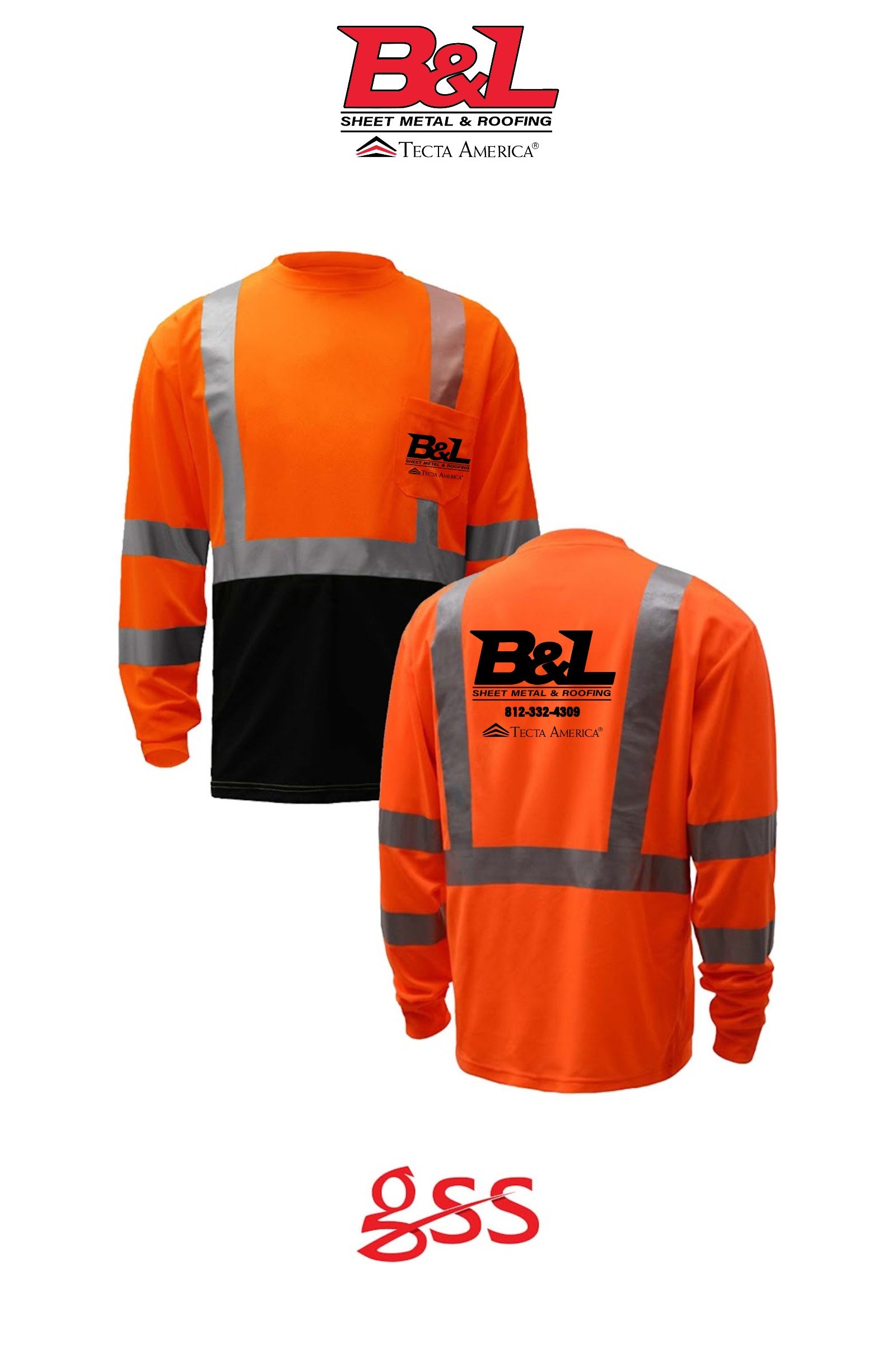 Class 2 Safety Long Sleeve with black bottom - B&L Sheet Metal & Roofing
