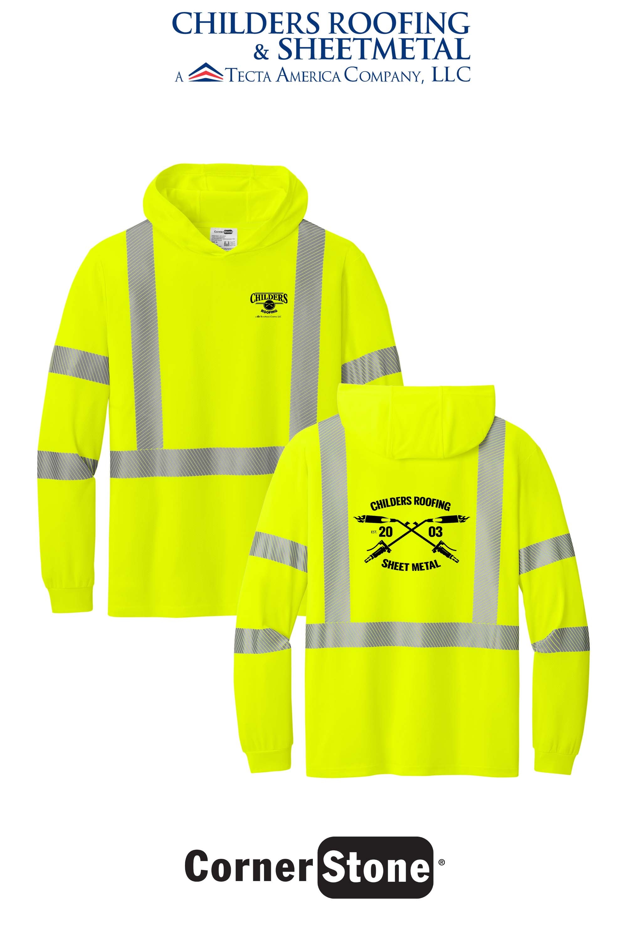 CornerStone® ANSI 107 Class 3 Long Sleeve Segmented Tape Hooded Tee - CRS