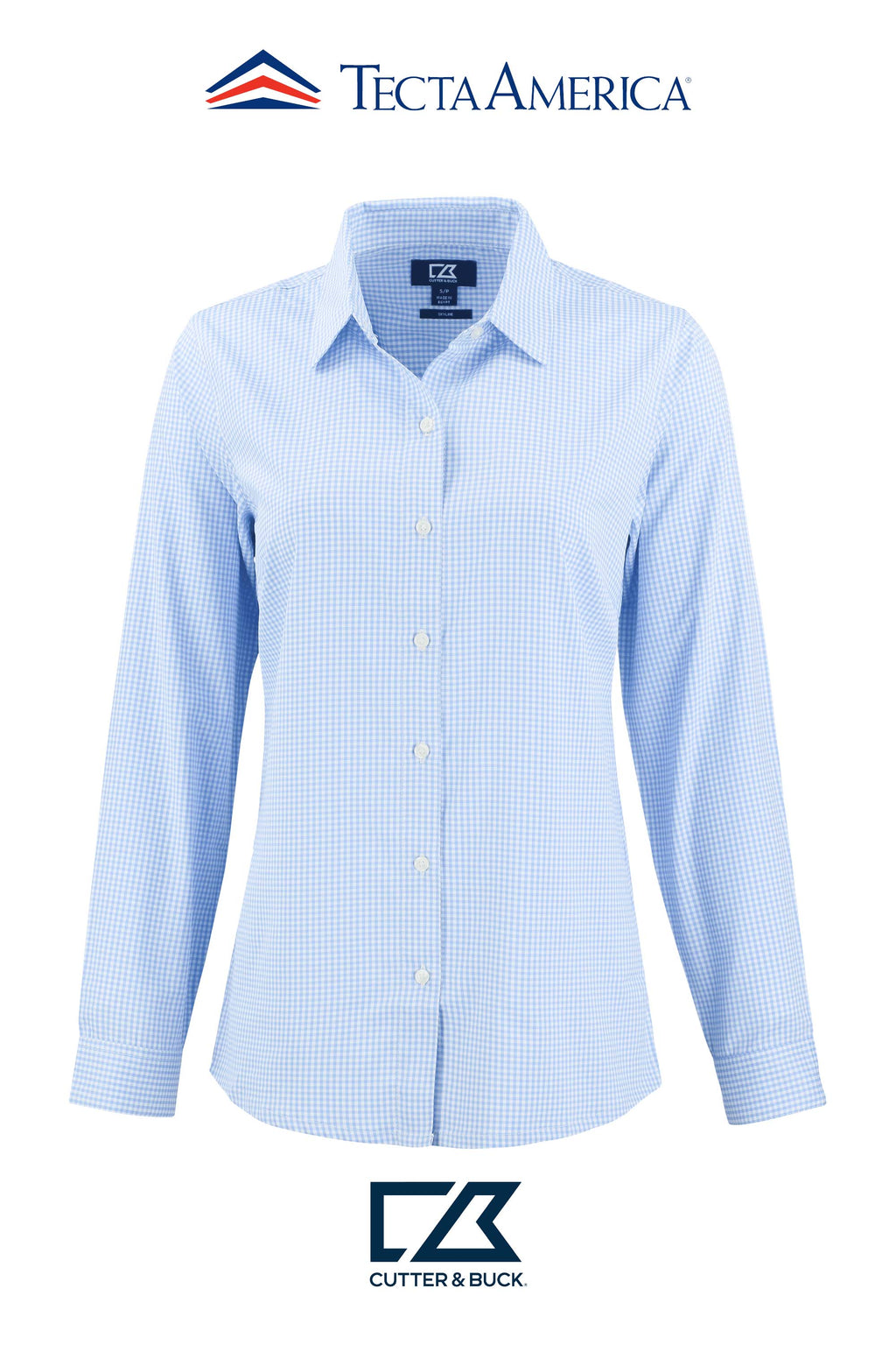 Cutter & Buck Skyline Recycled Gingham Womens Long Sleeve Spread Collar Dress Shirt