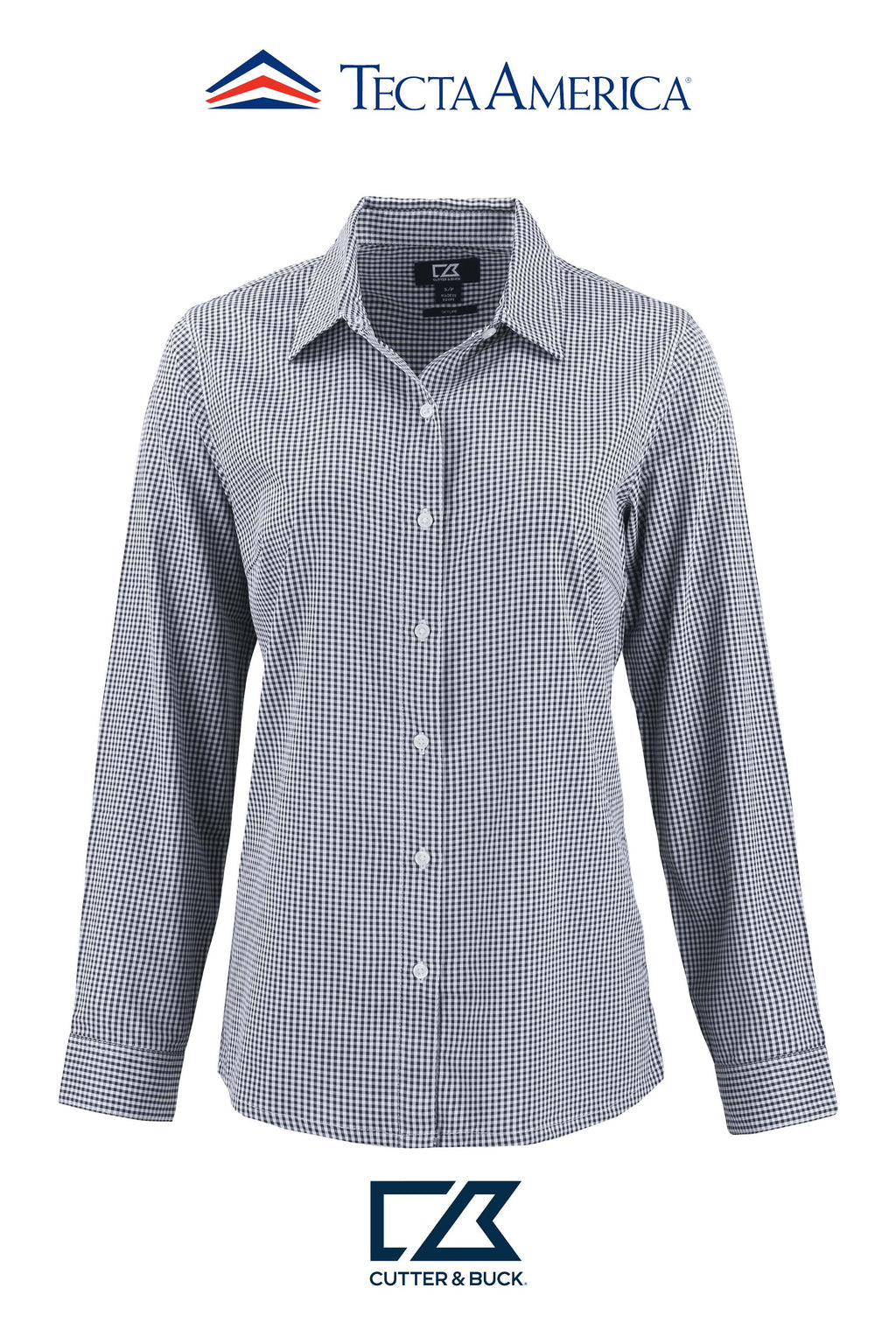 Cutter & Buck Skyline Recycled Gingham Womens Long Sleeve Spread Collar Dress Shirt