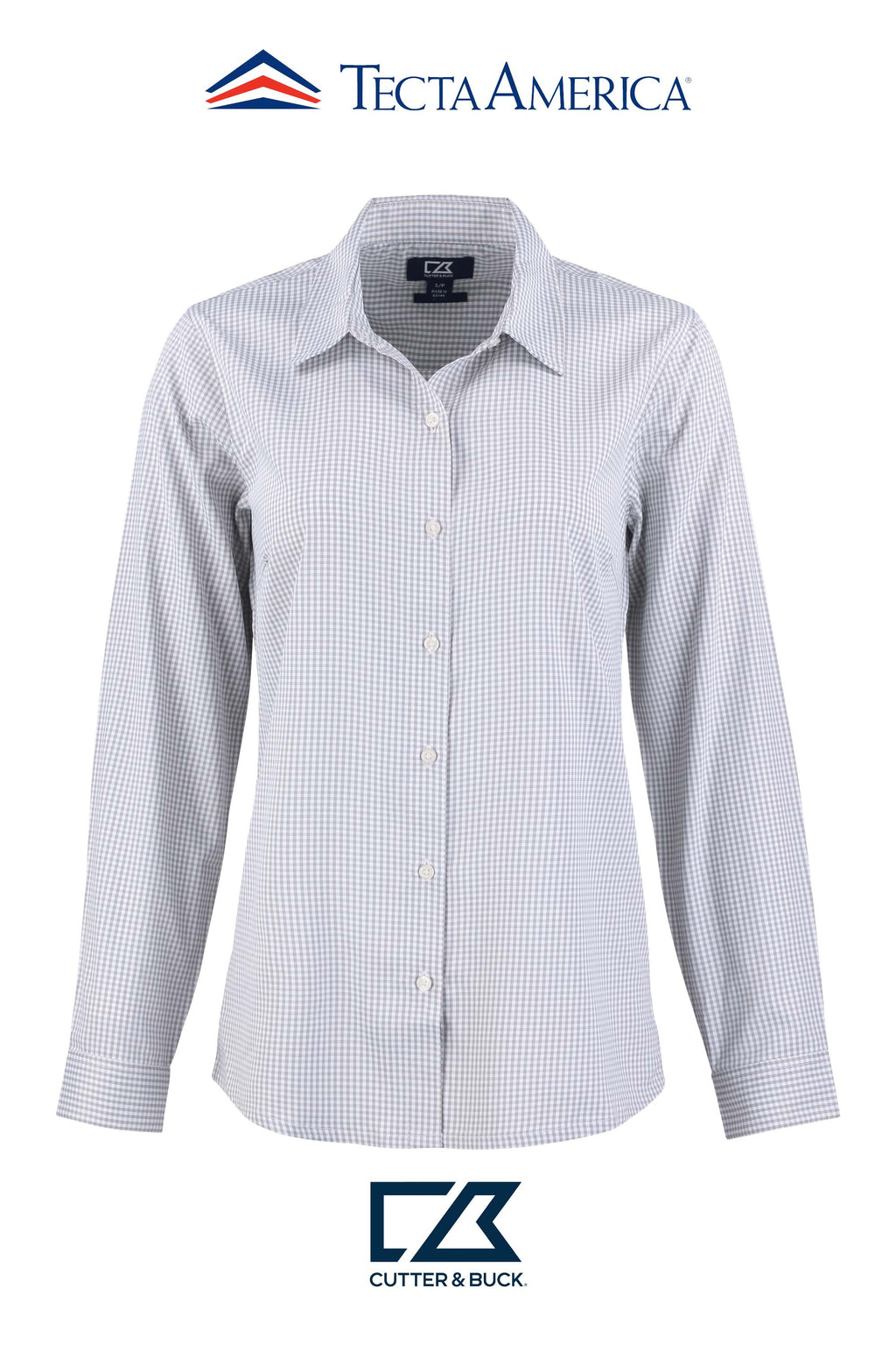 Cutter & Buck Skyline Recycled Gingham Womens Long Sleeve Spread Collar Dress Shirt