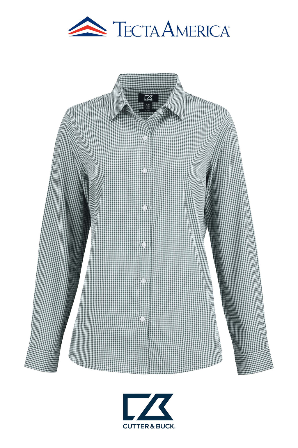 Cutter & Buck Skyline Recycled Gingham Womens Long Sleeve Spread Collar Dress Shirt