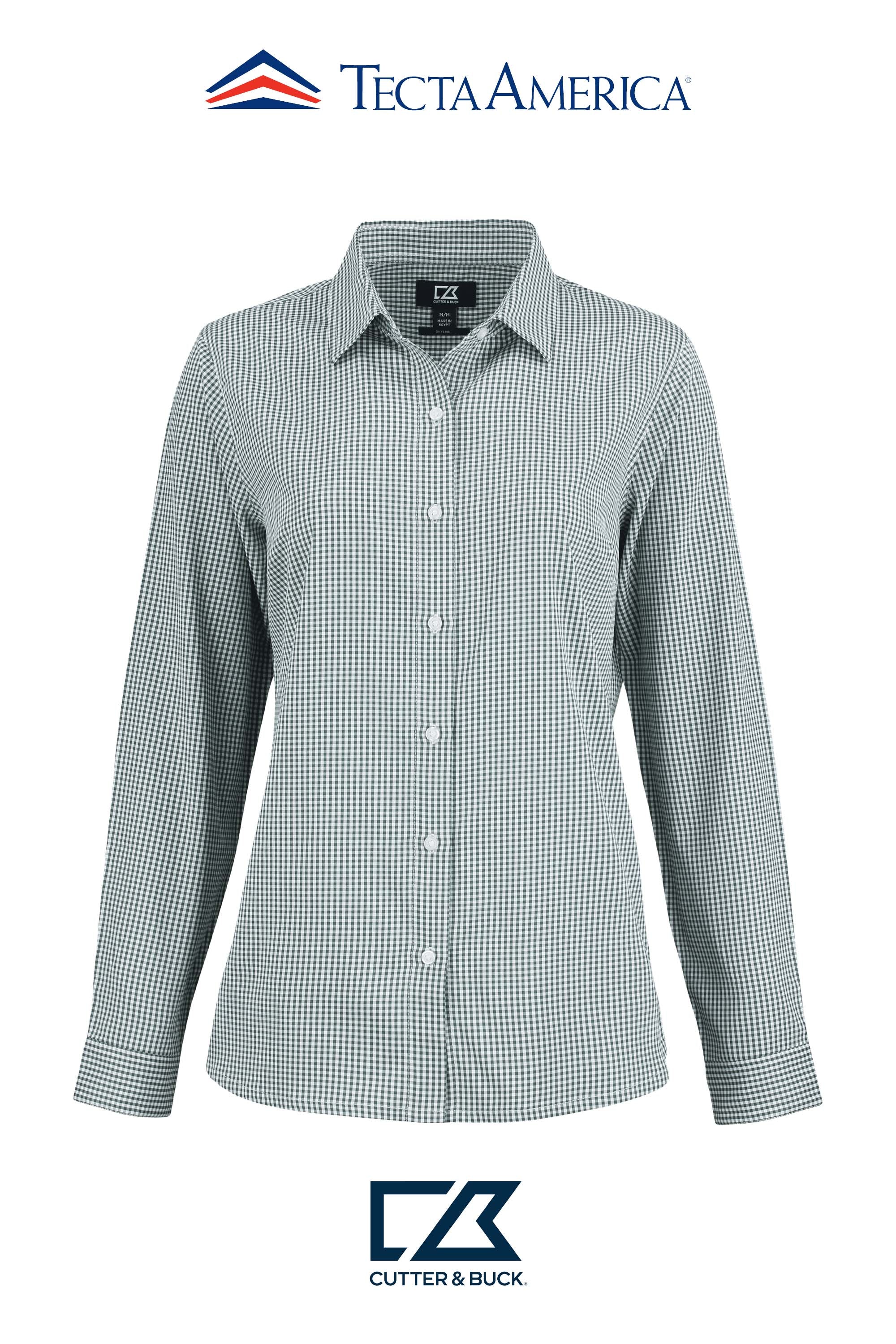 Cutter & Buck Skyline Recycled Gingham Womens Long Sleeve Spread Collar Dress Shirt