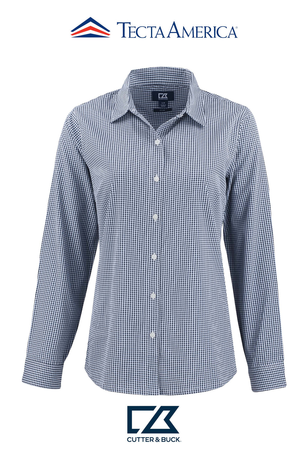 Cutter & Buck Skyline Recycled Gingham Womens Long Sleeve Spread Collar Dress Shirt
