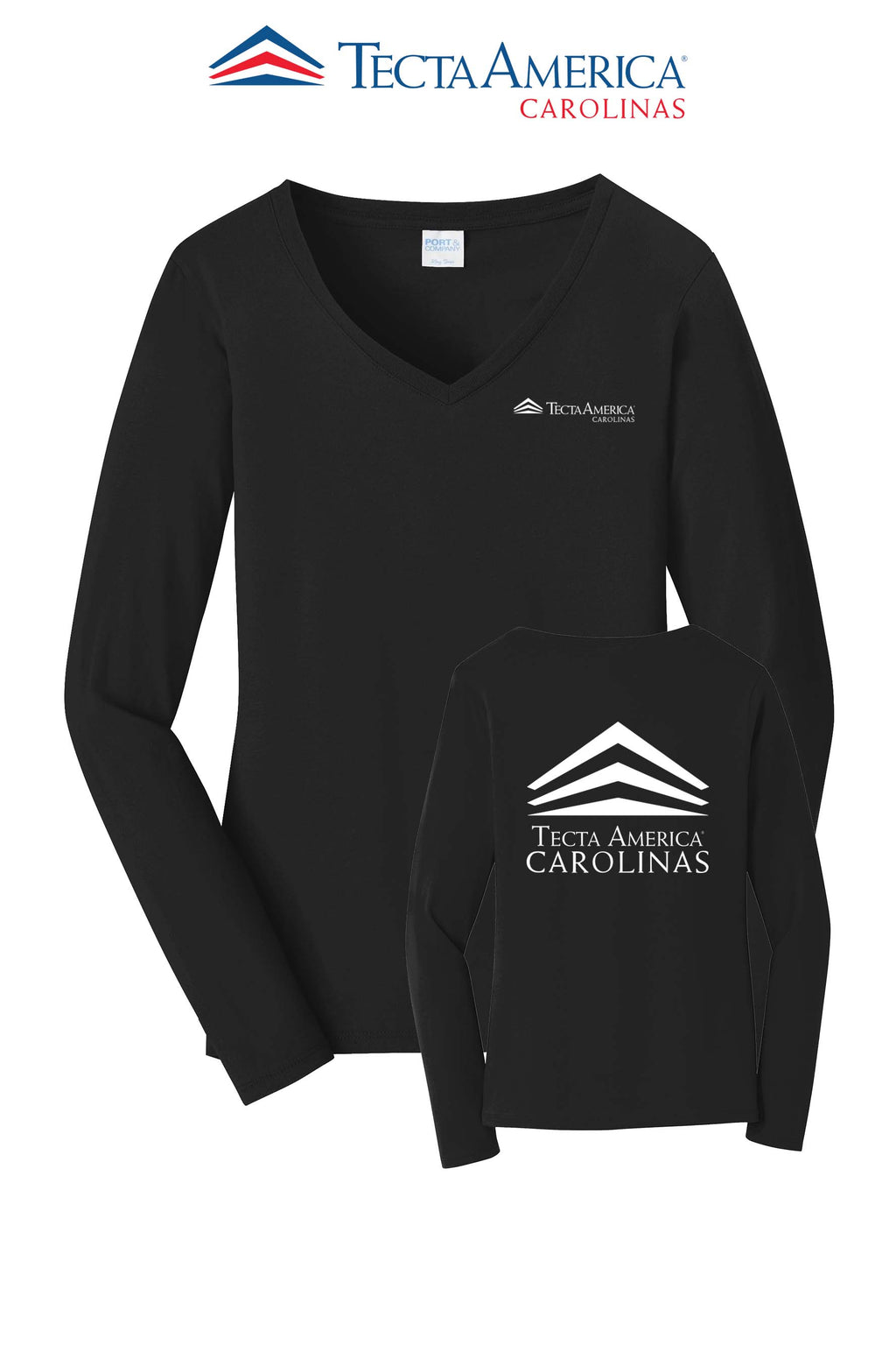 Port & Co™ Women's Long Sleeve Fan Favorite™ V-Neck Tee - Tecta America Carolinas LLC