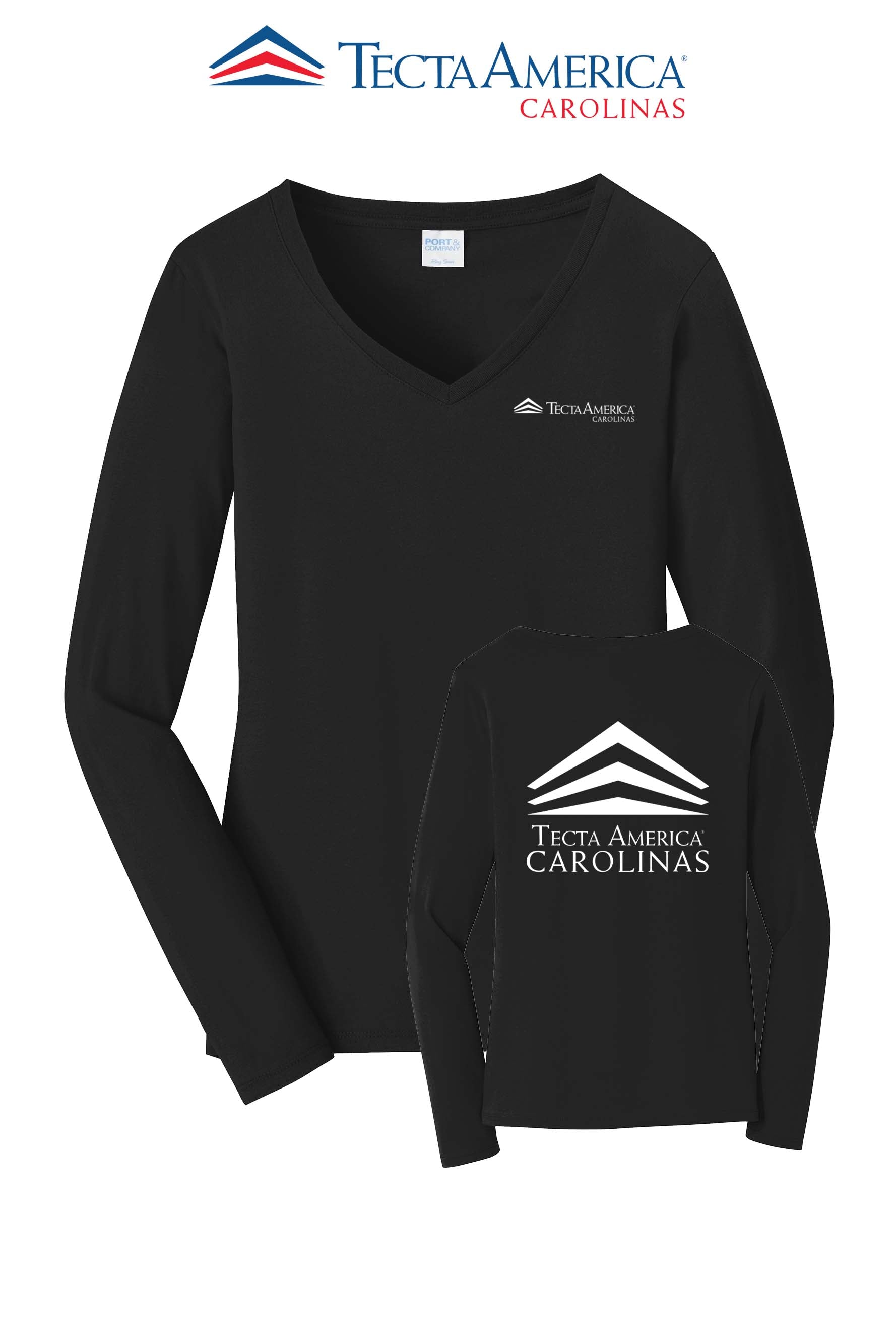 Port & Co™ Women's Long Sleeve Fan Favorite™ V-Neck Tee - Tecta America Carolinas LLC