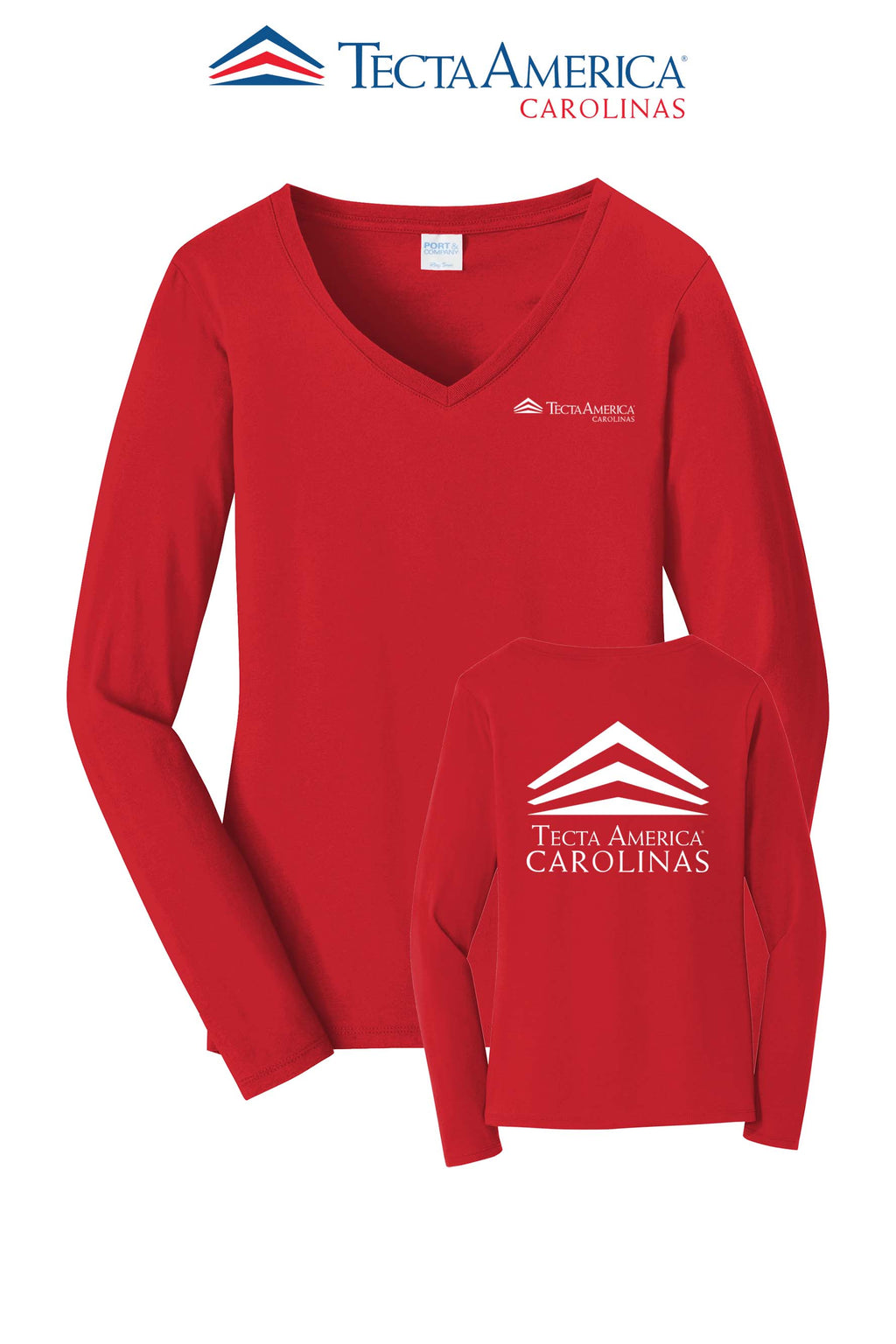 Port & Co™ Women's Long Sleeve Fan Favorite™ V-Neck Tee - Tecta America Carolinas LLC