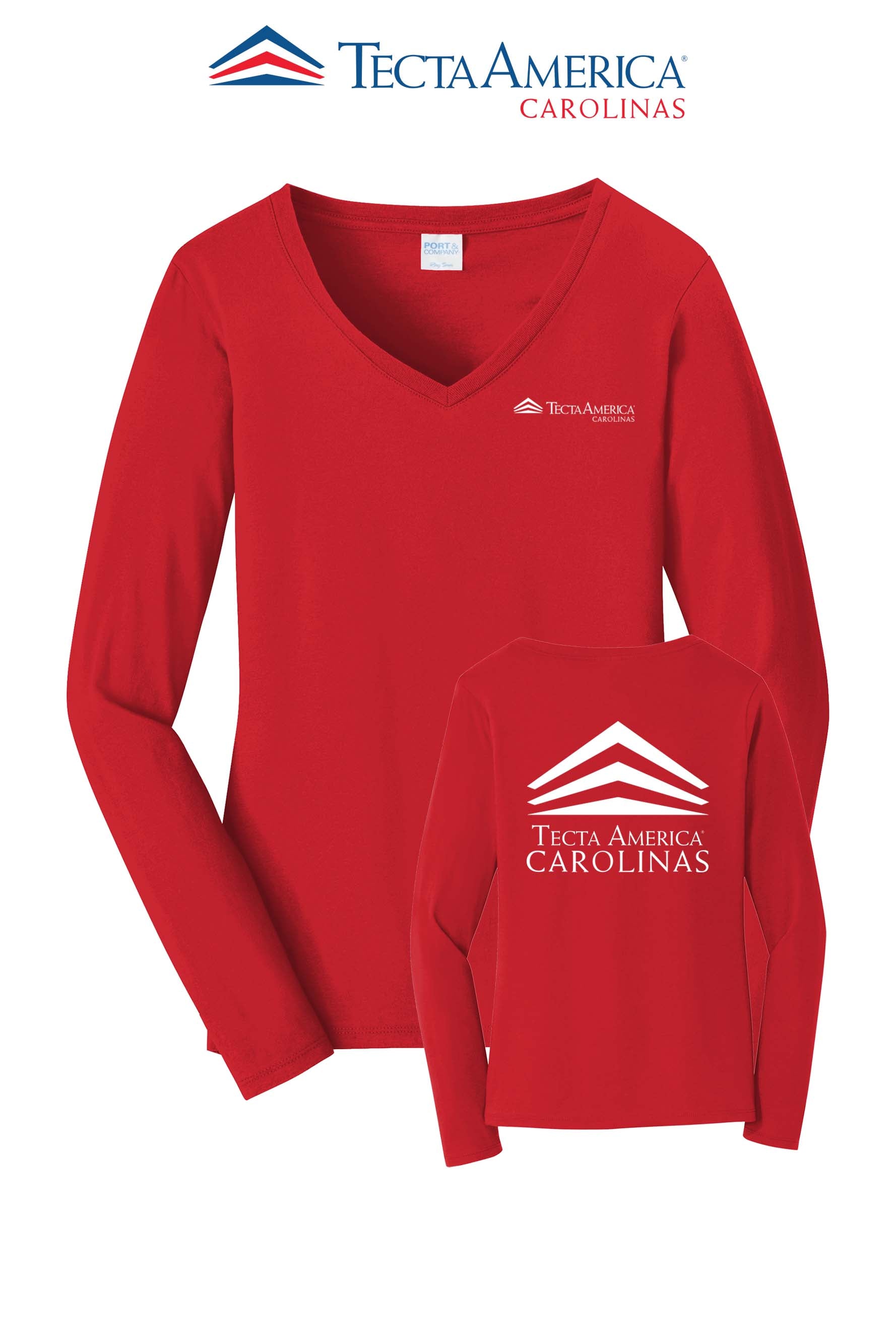 Port & Co™ Women's Long Sleeve Fan Favorite™ V-Neck Tee - Tecta America Carolinas LLC