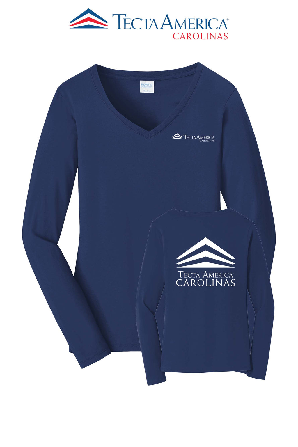 Port & Co™ Women's Long Sleeve Fan Favorite™ V-Neck Tee - Tecta America Carolinas LLC