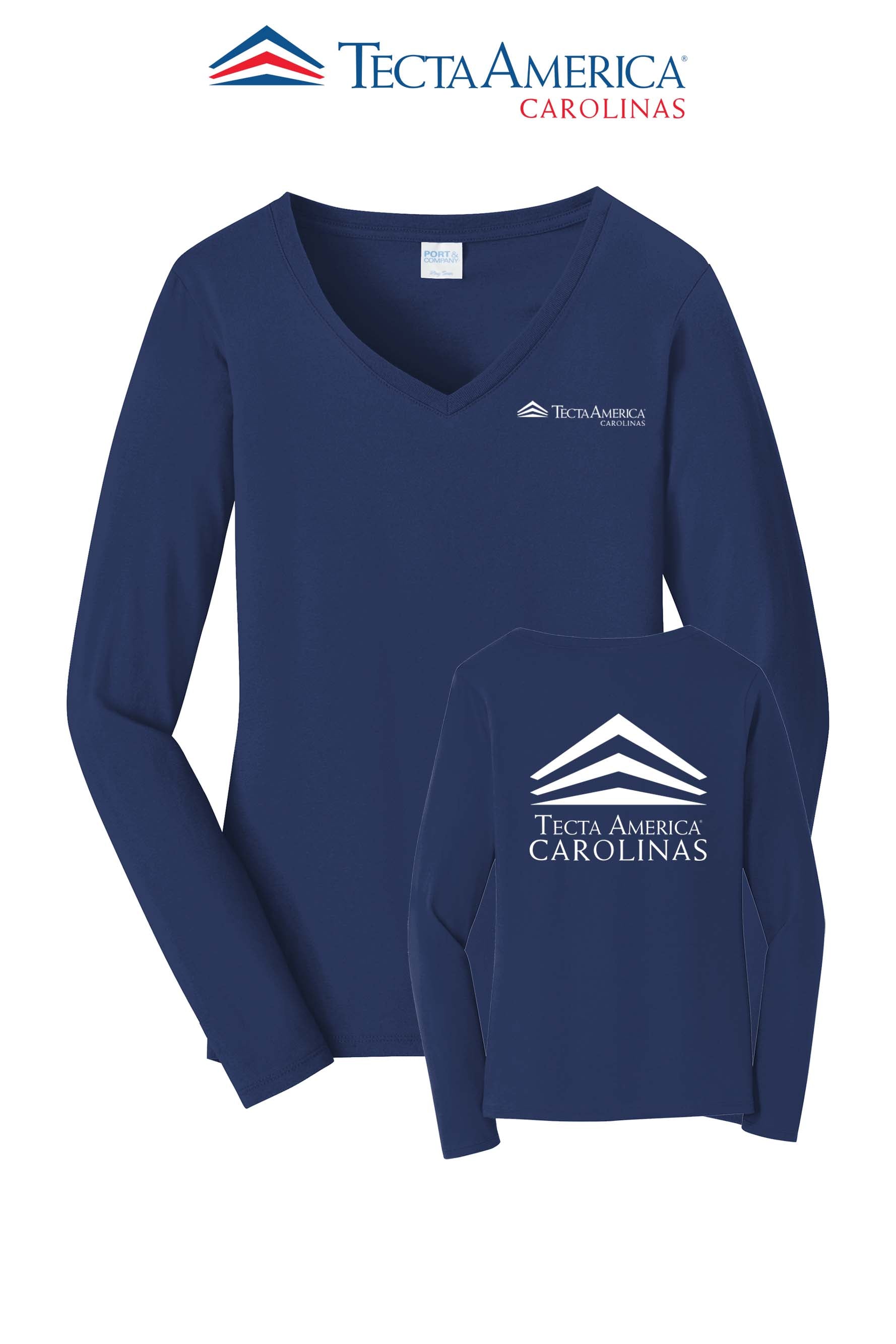 Port & Co™ Women's Long Sleeve Fan Favorite™ V-Neck Tee - Tecta America Carolinas LLC