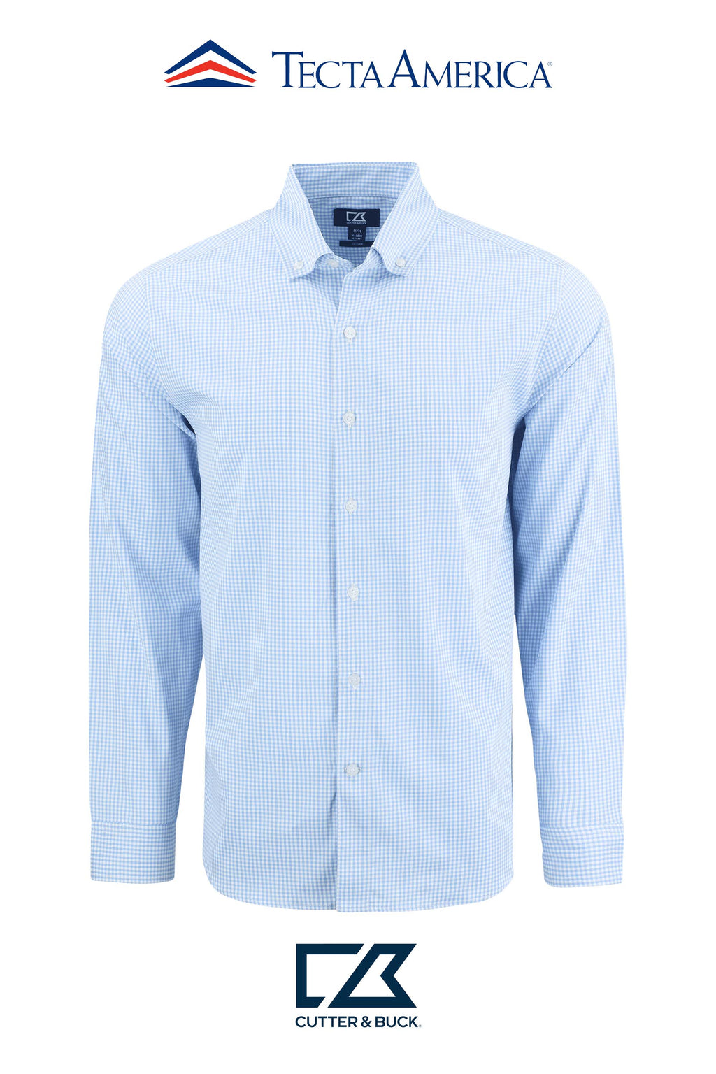Cutter & Buck Skyline Recycled Gingham Mens Long Sleeve Button Down Dress Shirt