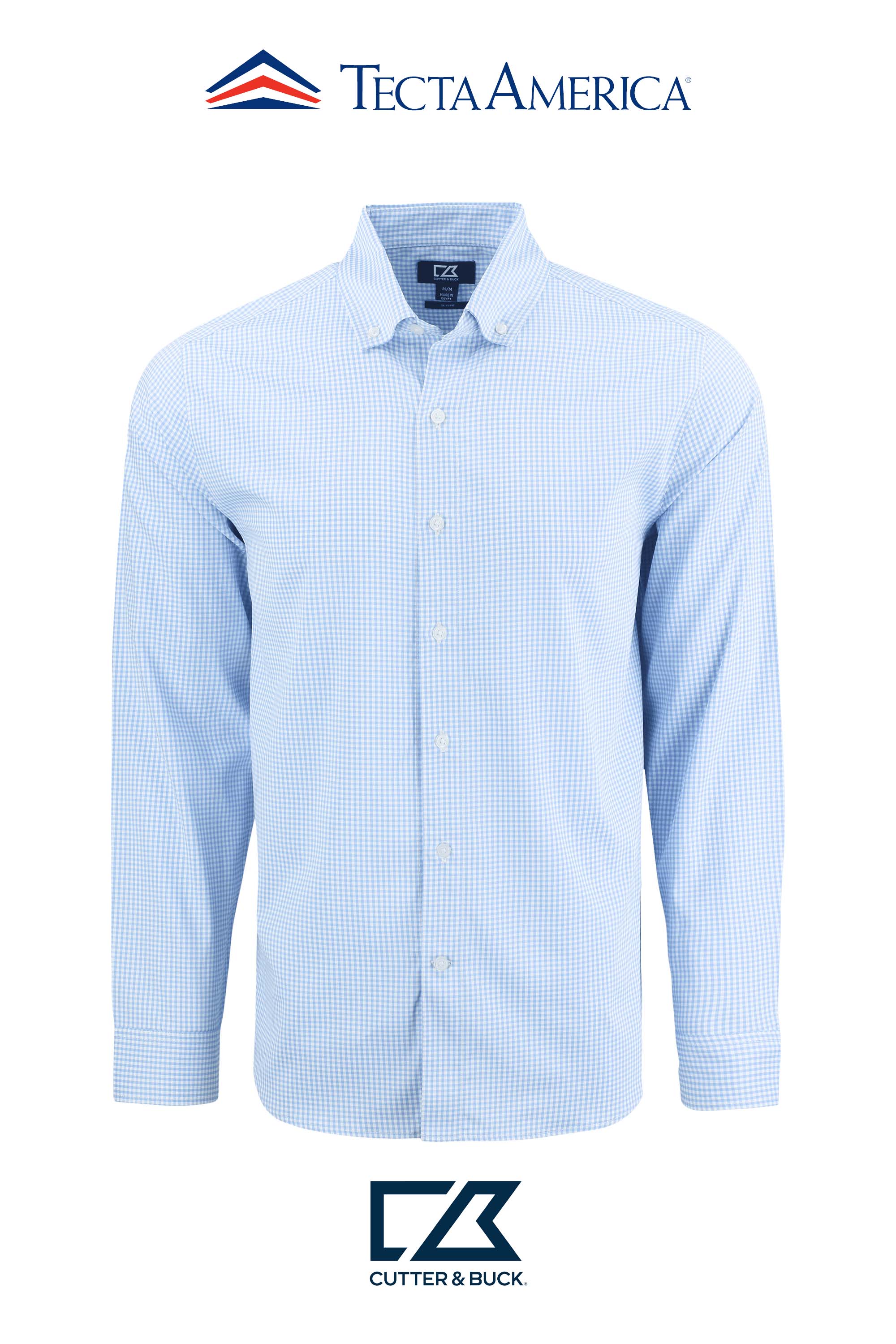 Cutter & Buck Skyline Recycled Gingham Mens Long Sleeve Button Down Dress Shirt
