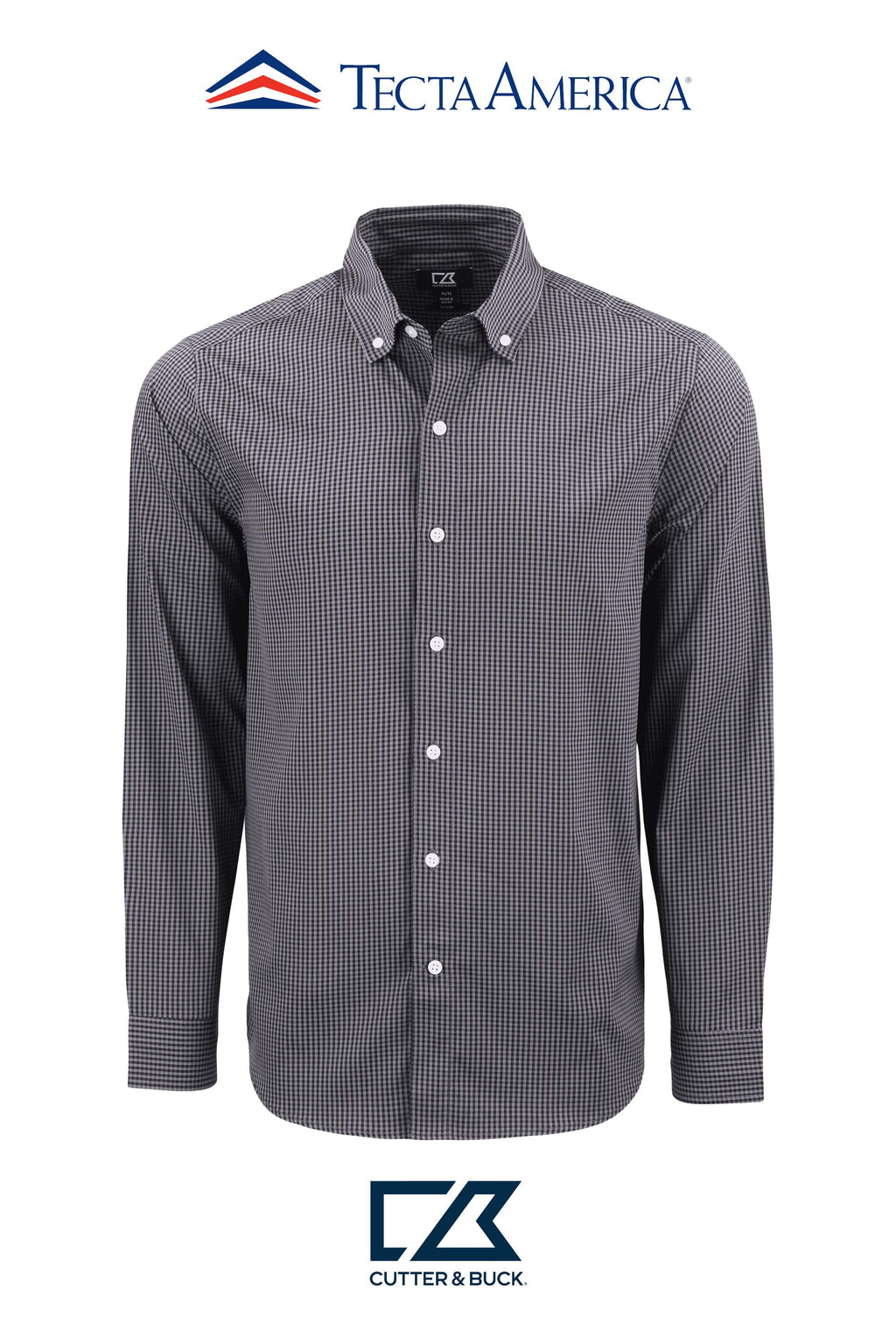 Cutter & Buck Skyline Recycled Gingham Mens Long Sleeve Button Down Dress Shirt