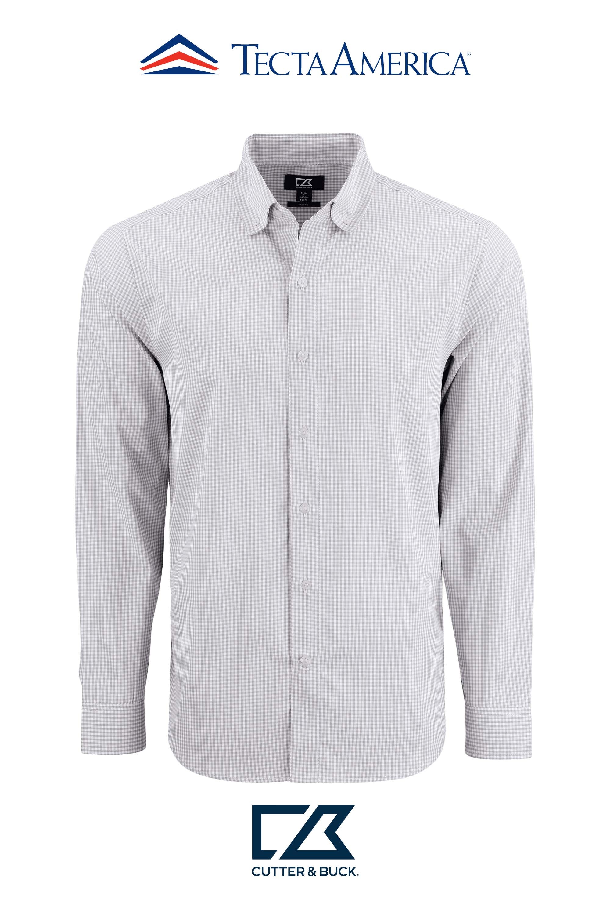 Cutter & Buck Skyline Recycled Gingham Mens Long Sleeve Button Down Dress Shirt