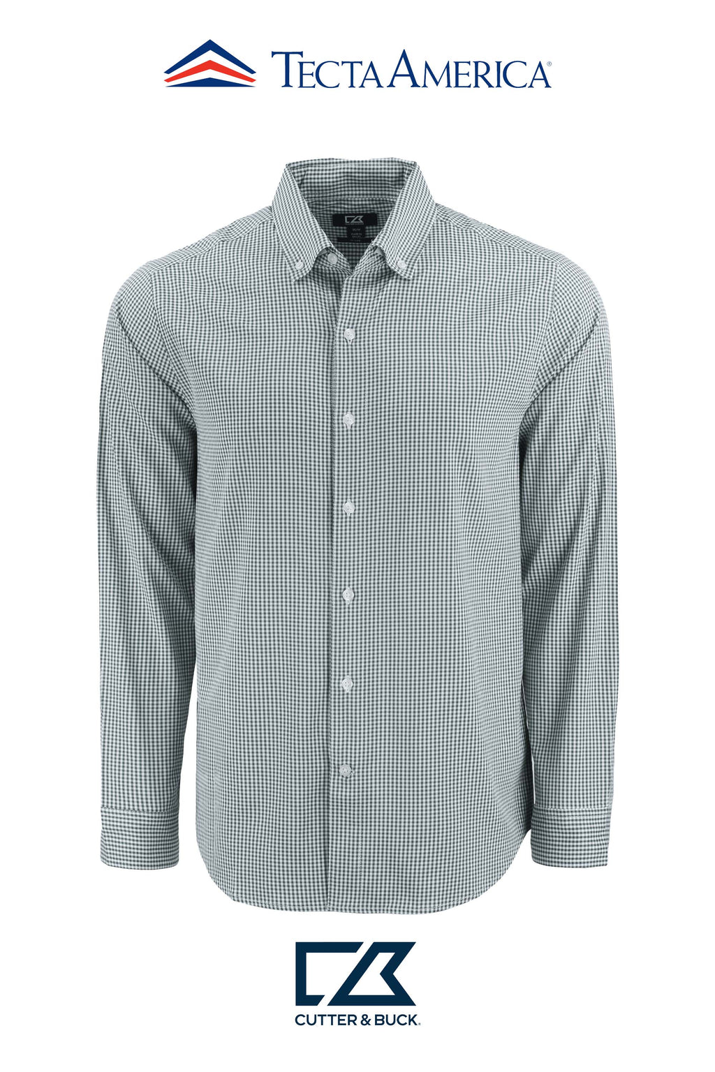 Cutter & Buck Skyline Recycled Gingham Mens Long Sleeve Button Down Dress Shirt