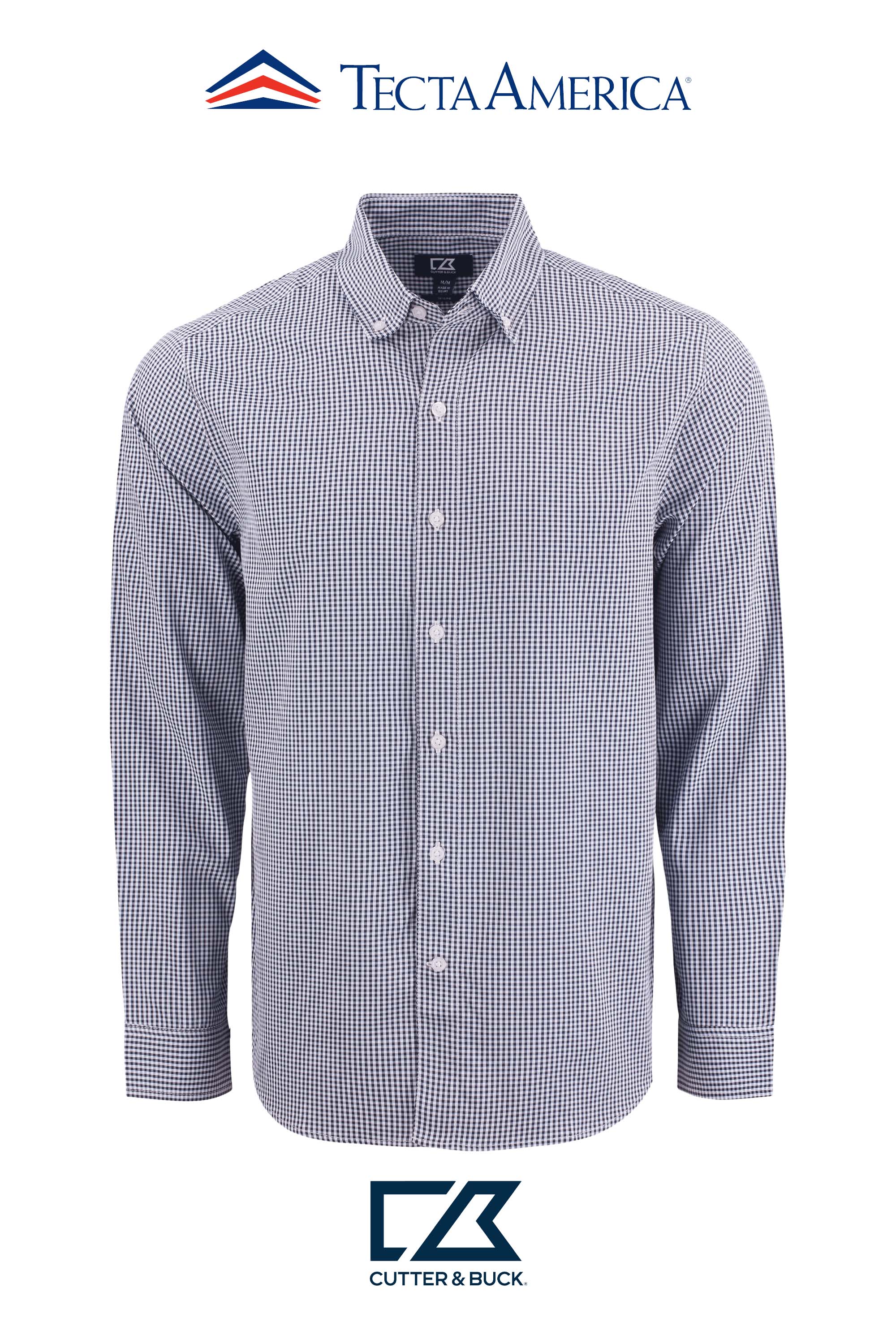 Cutter & Buck Skyline Recycled Gingham Mens Long Sleeve Button Down Dress Shirt