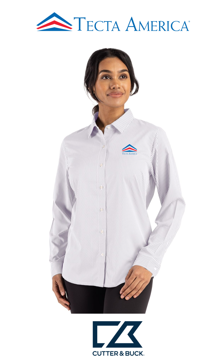 Cutter & Buck Skyline Recycled Gingham Womens Long Sleeve Spread Collar Dress Shirt - Corporate