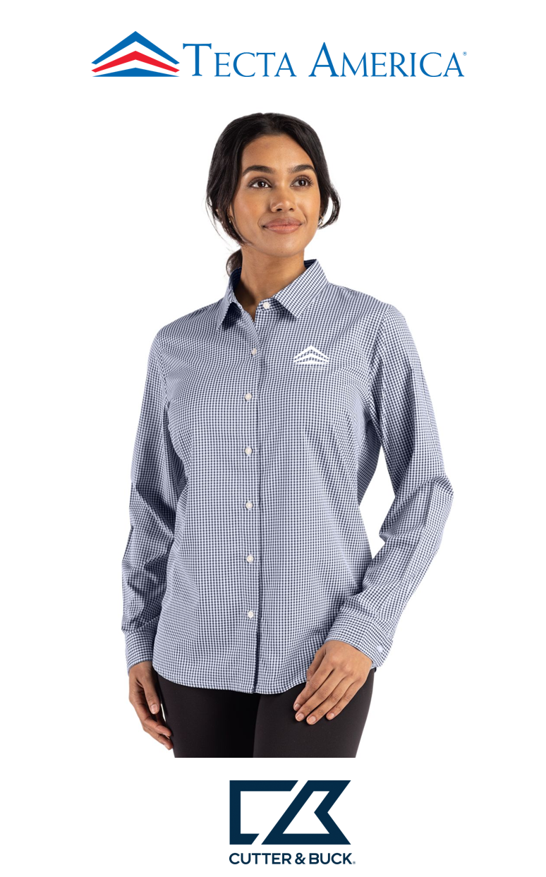 Cutter & Buck Skyline Recycled Gingham Womens Long Sleeve Spread Collar Dress Shirt - Corporate