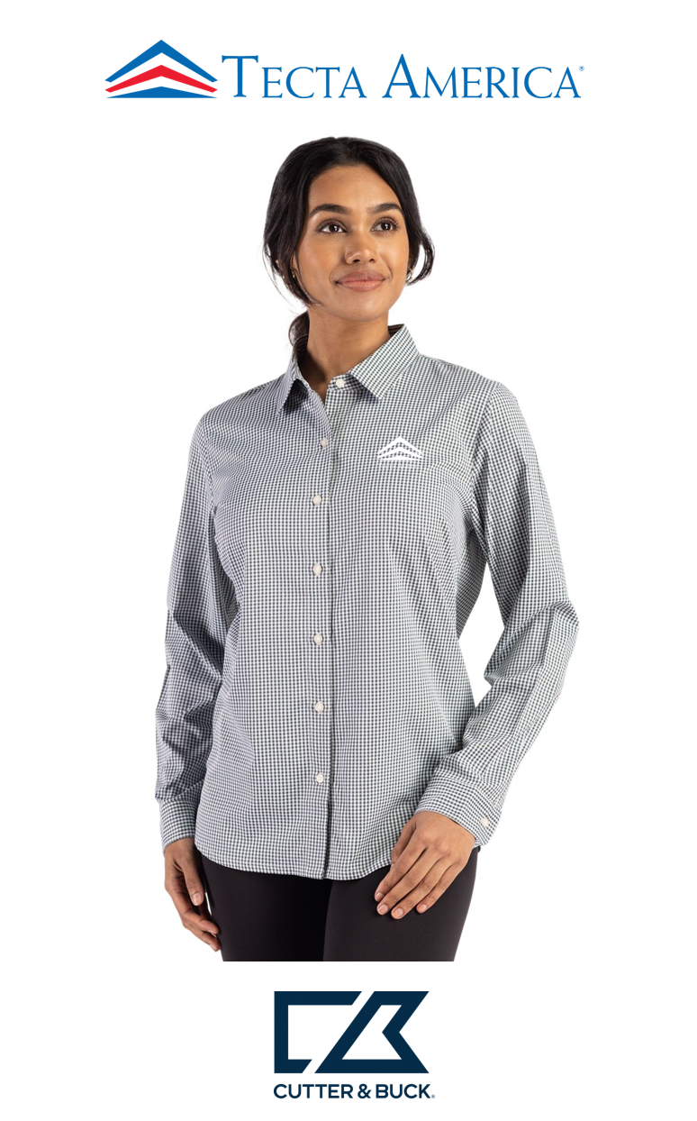 Cutter & Buck Skyline Recycled Gingham Womens Long Sleeve Spread Collar Dress Shirt - Corporate
