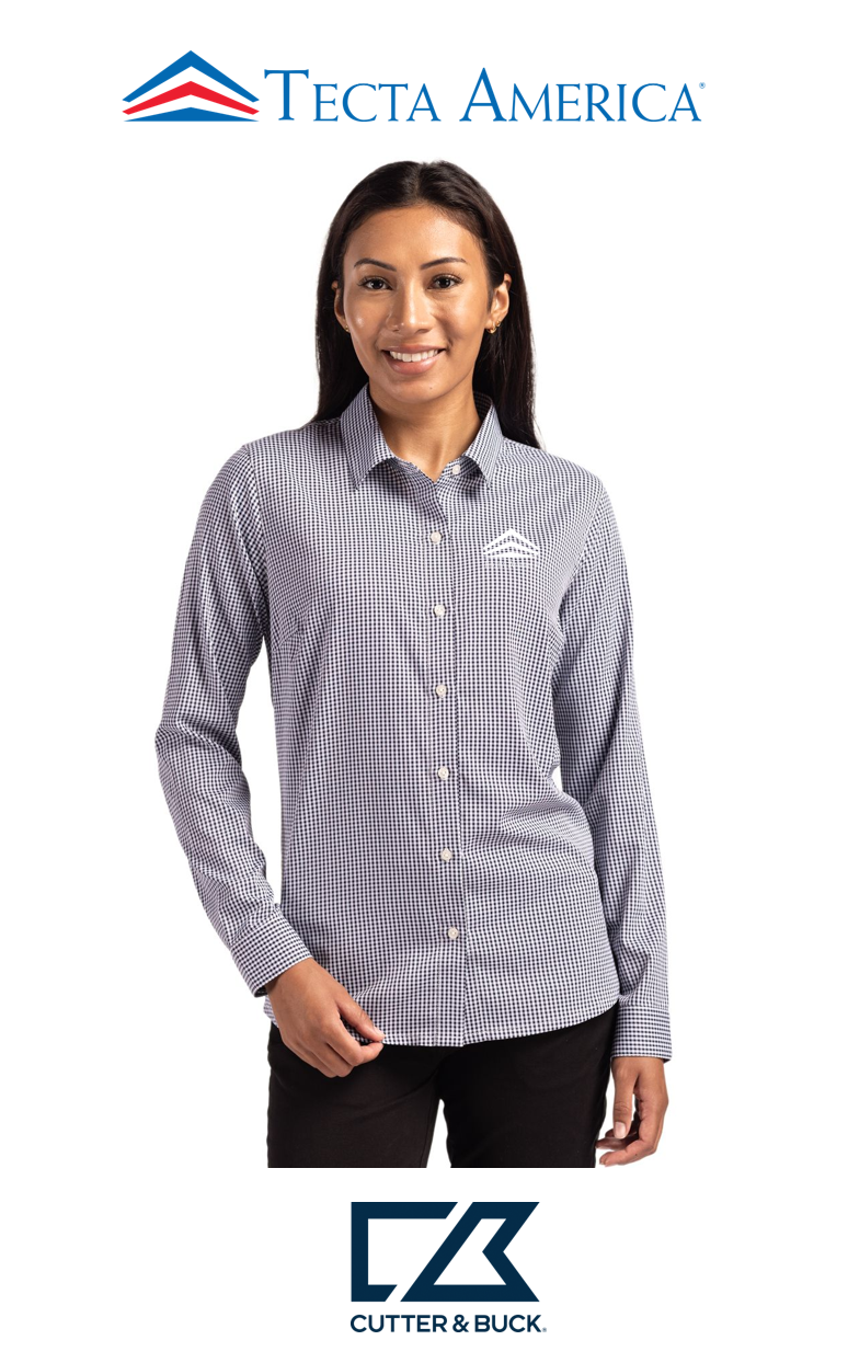 Cutter & Buck Skyline Recycled Gingham Womens Long Sleeve Spread Collar Dress Shirt - Corporate