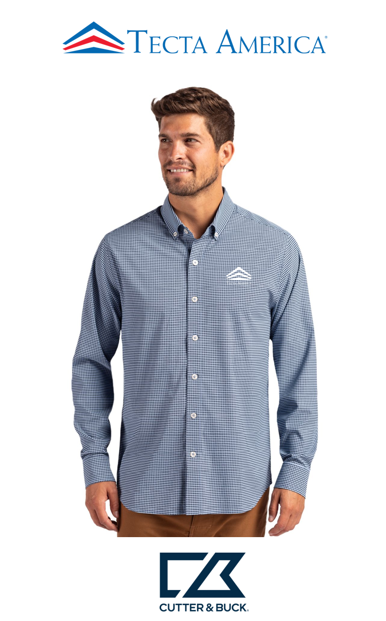 Cutter & Buck Skyline Recycled Gingham Mens Long Sleeve Button Down Dress Shirt - Corporate