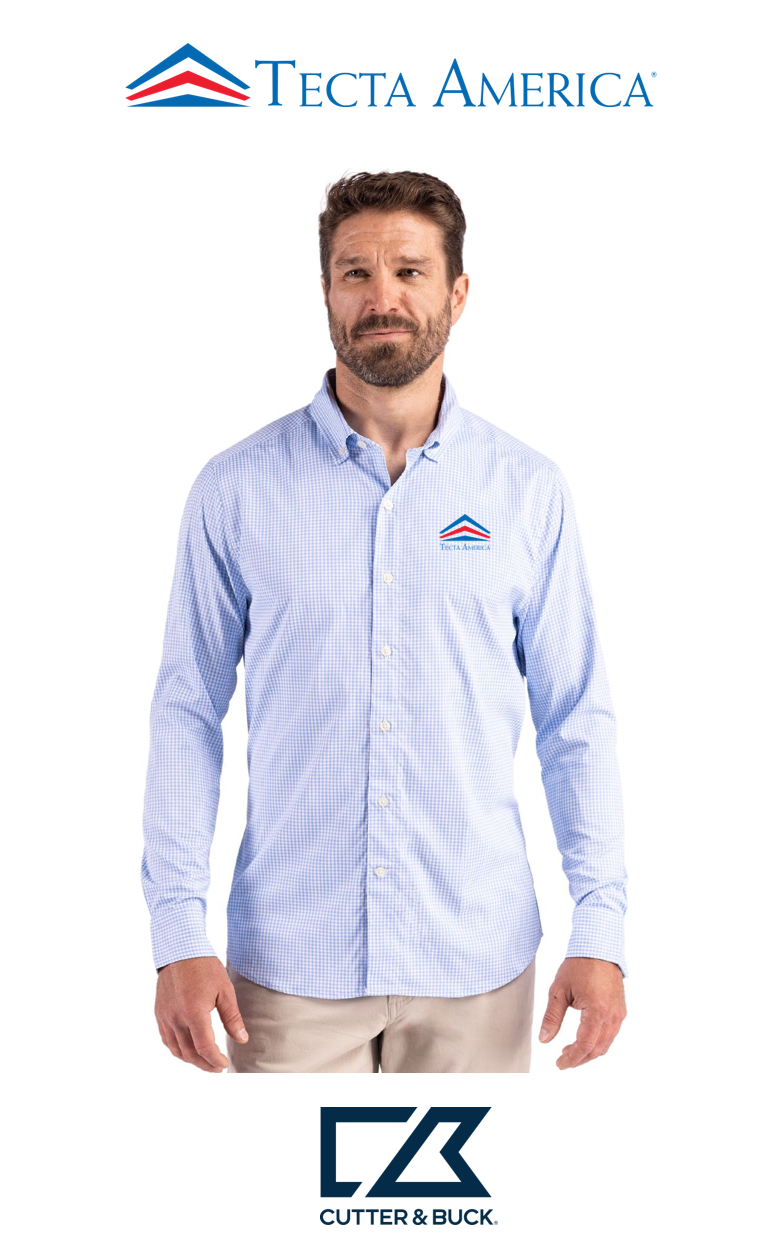 Cutter & Buck Skyline Recycled Gingham Mens Long Sleeve Button Down Dress Shirt - Corporate
