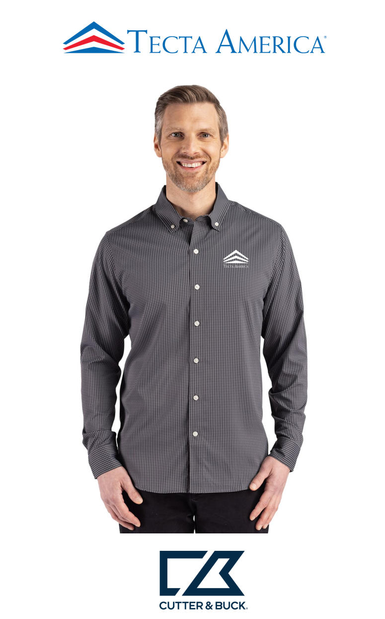 Cutter & Buck Skyline Recycled Gingham Mens Long Sleeve Button Down Dress Shirt - Corporate