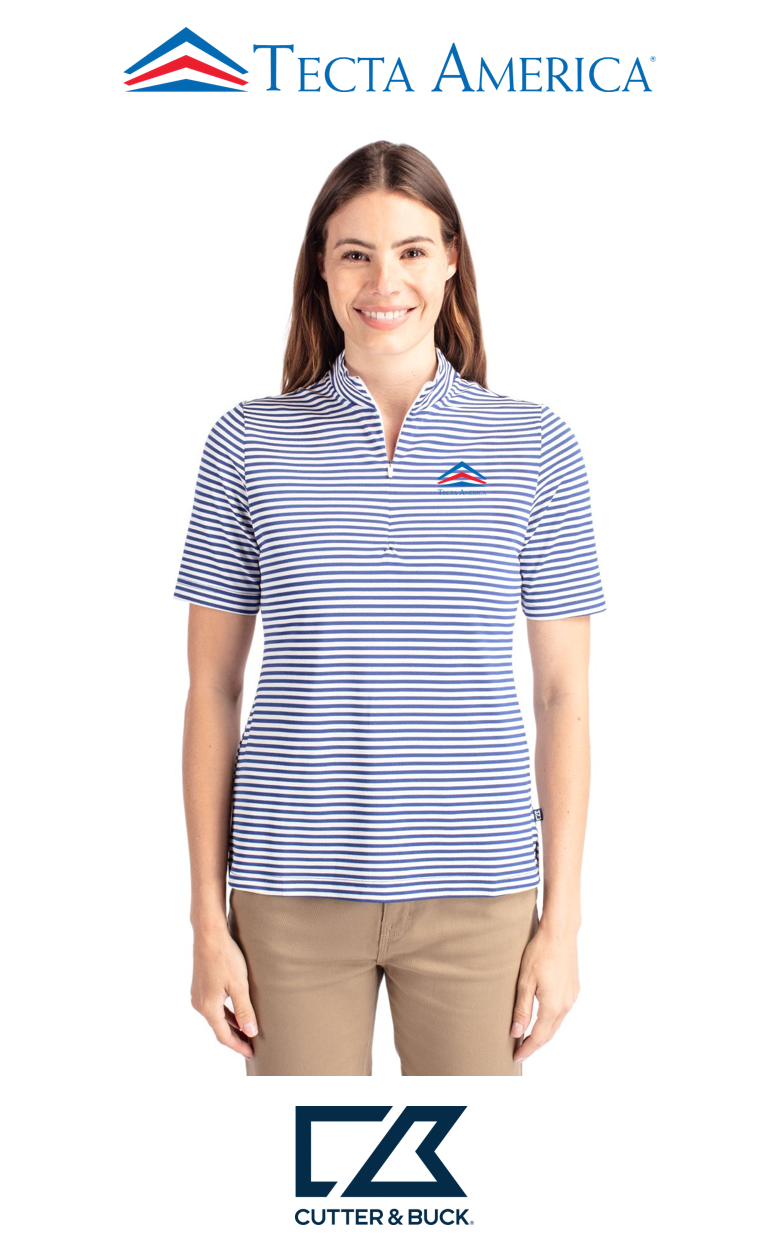 Cutter & Buck Virtue Recycled Stripe Featherlight Pique Womens Half Zip - Corporate
