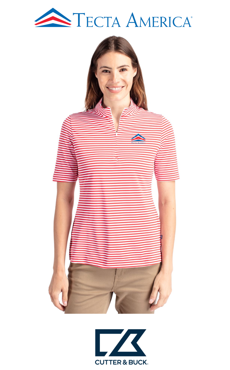 Cutter & Buck Virtue Recycled Stripe Featherlight Pique Womens Half Zip - Corporate