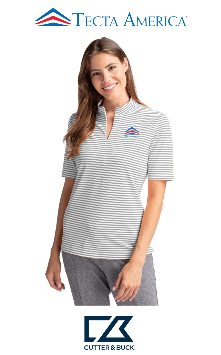 Cutter & Buck Virtue Recycled Stripe Featherlight Pique Womens Half Zip - Corporate