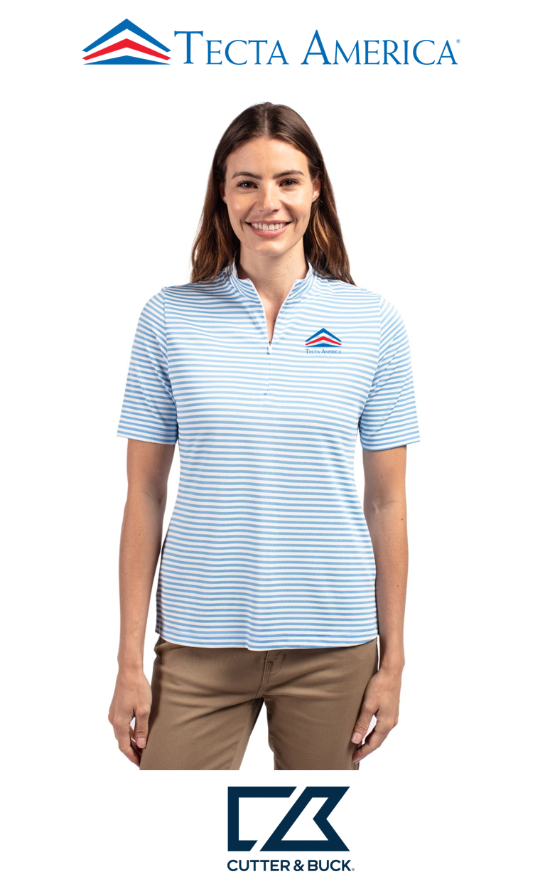 Cutter & Buck Virtue Recycled Stripe Featherlight Pique Womens Half Zip - Corporate