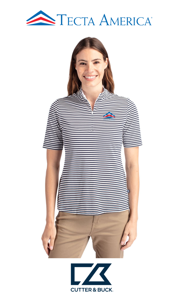 Cutter & Buck Virtue Recycled Stripe Featherlight Pique Womens Half Zip - Corporate
