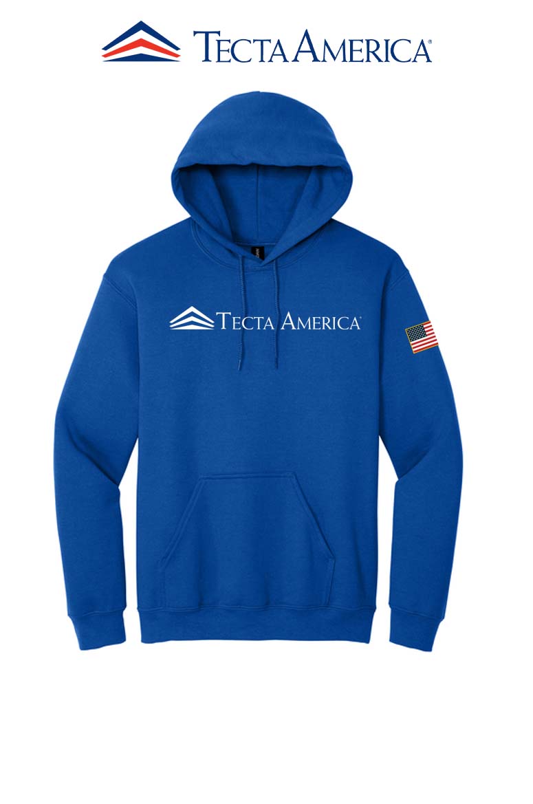 Core Fleece Pullover Hooded Sweatshirt "Tecta America" with Flag on Sleeve