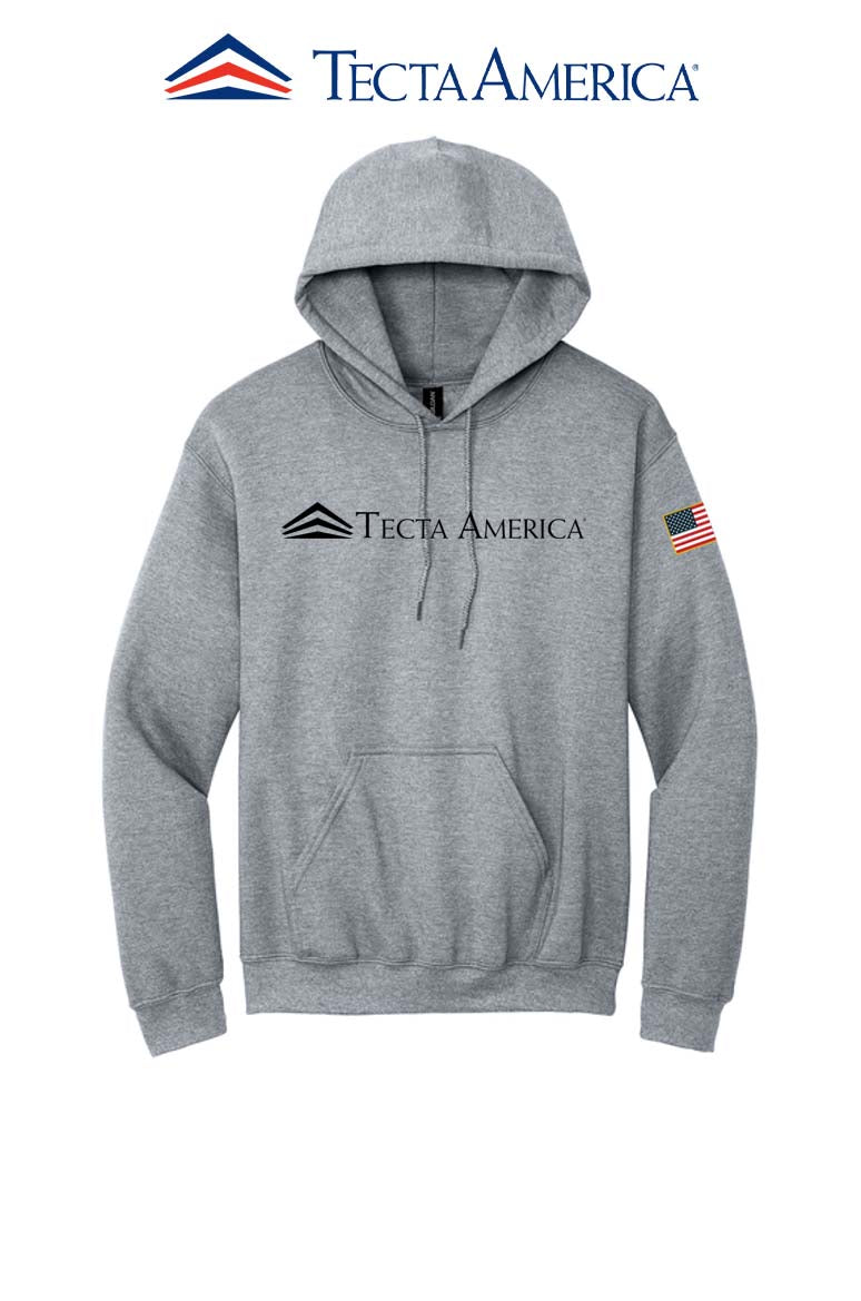 Core Fleece Pullover Hooded Sweatshirt "Tecta America" with Flag on Sleeve