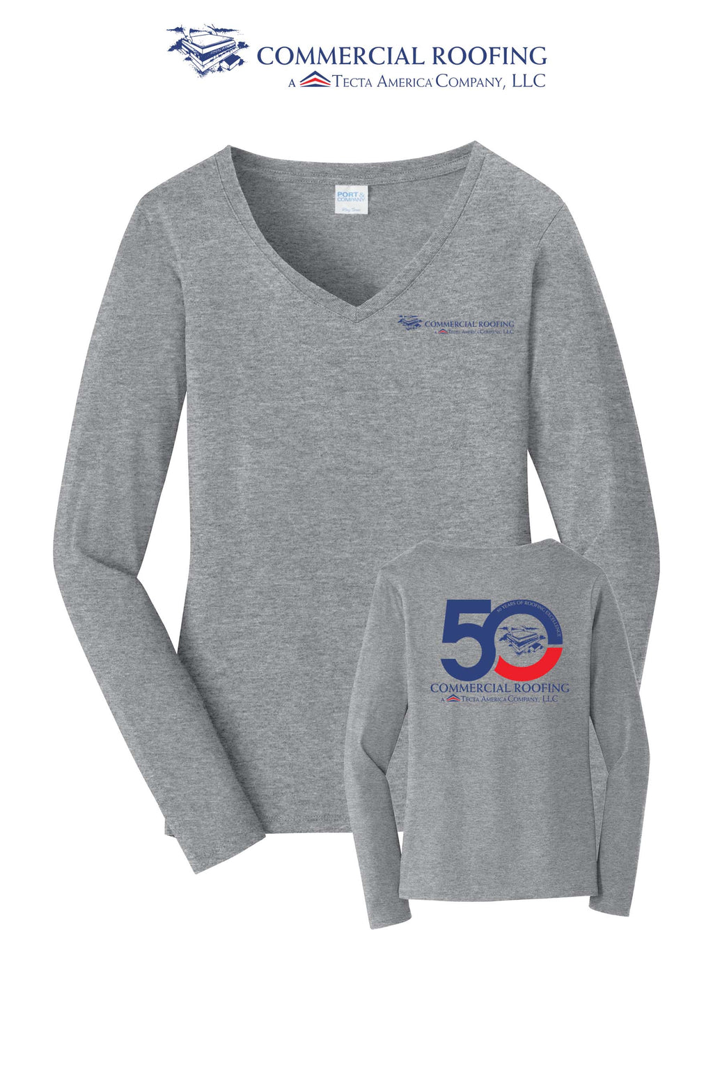 Port & Co™ Women's Long Sleeve Fan Favorite™ V-Neck Tee - Commercial Roofing