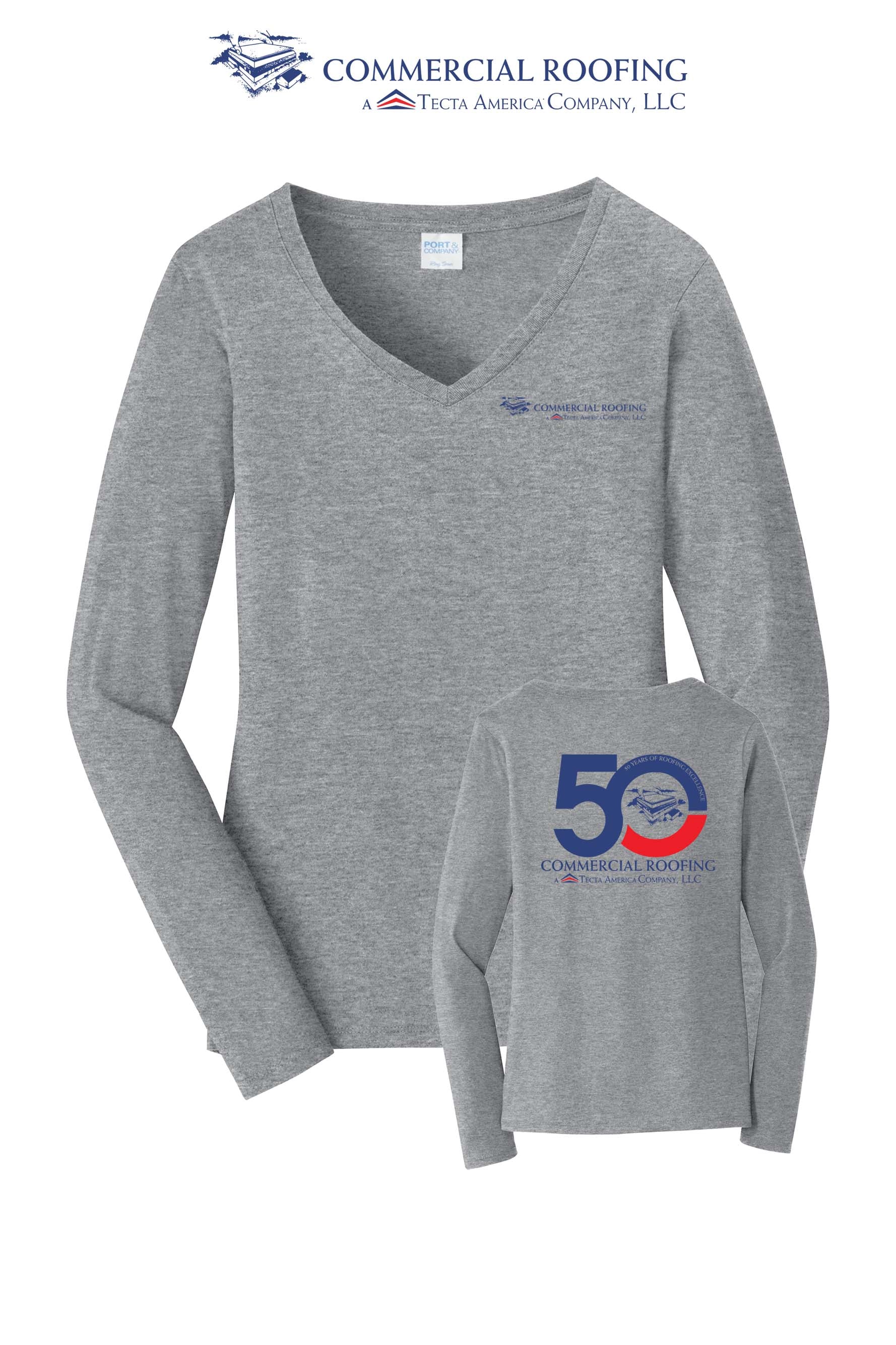Port & Co™ Women's Long Sleeve Fan Favorite™ V-Neck Tee - Commercial Roofing