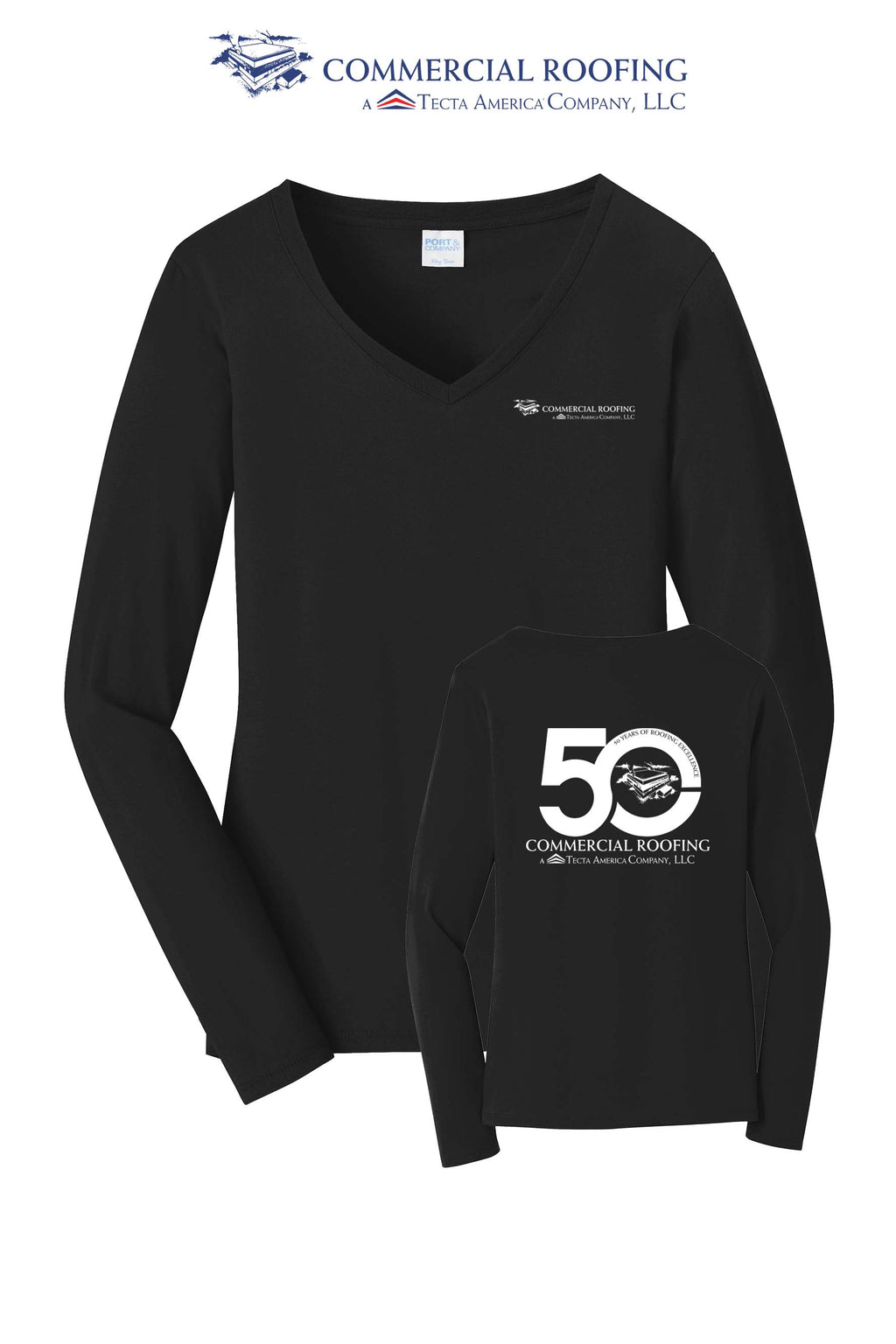 Port & Co™ Women's Long Sleeve Fan Favorite™ V-Neck Tee - Commercial Roofing
