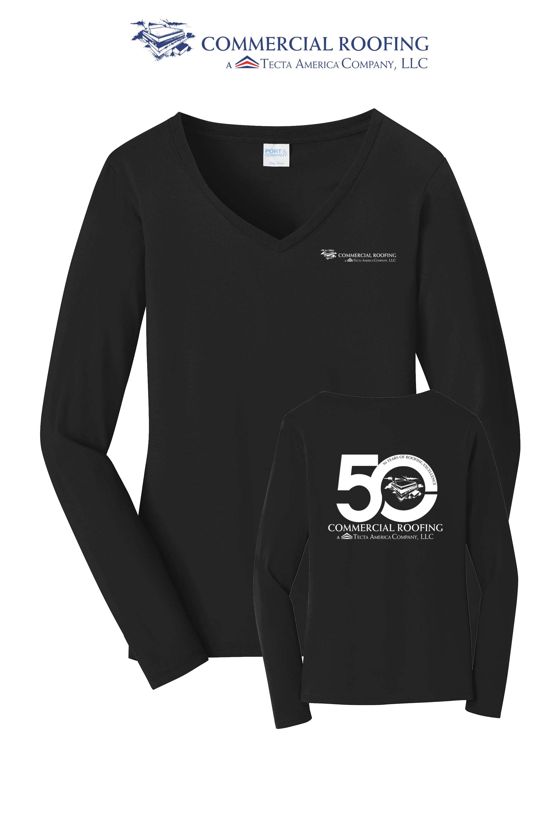 Port & Co™ Women's Long Sleeve Fan Favorite™ V-Neck Tee - Commercial Roofing