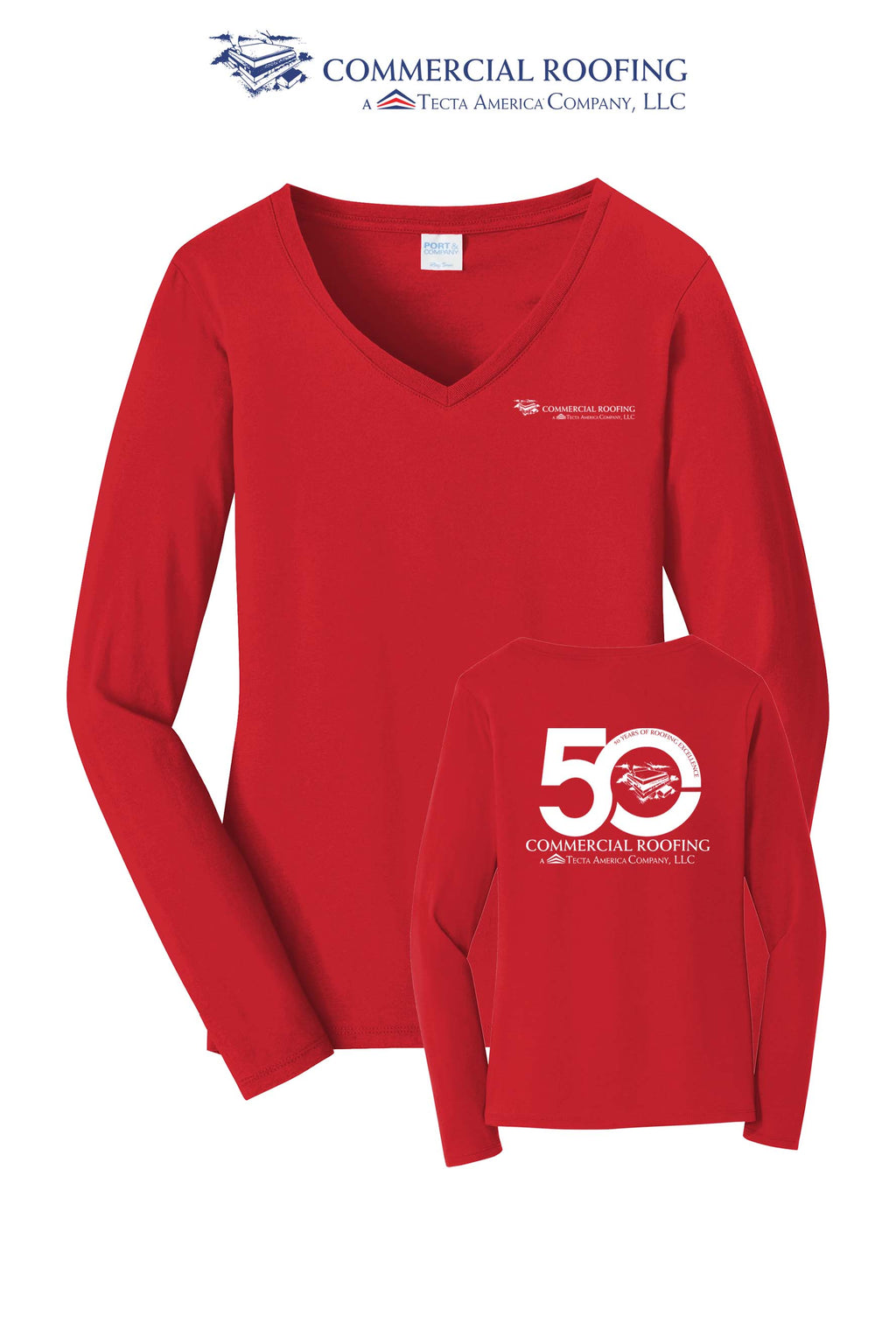 Port & Co™ Women's Long Sleeve Fan Favorite™ V-Neck Tee - Commercial Roofing
