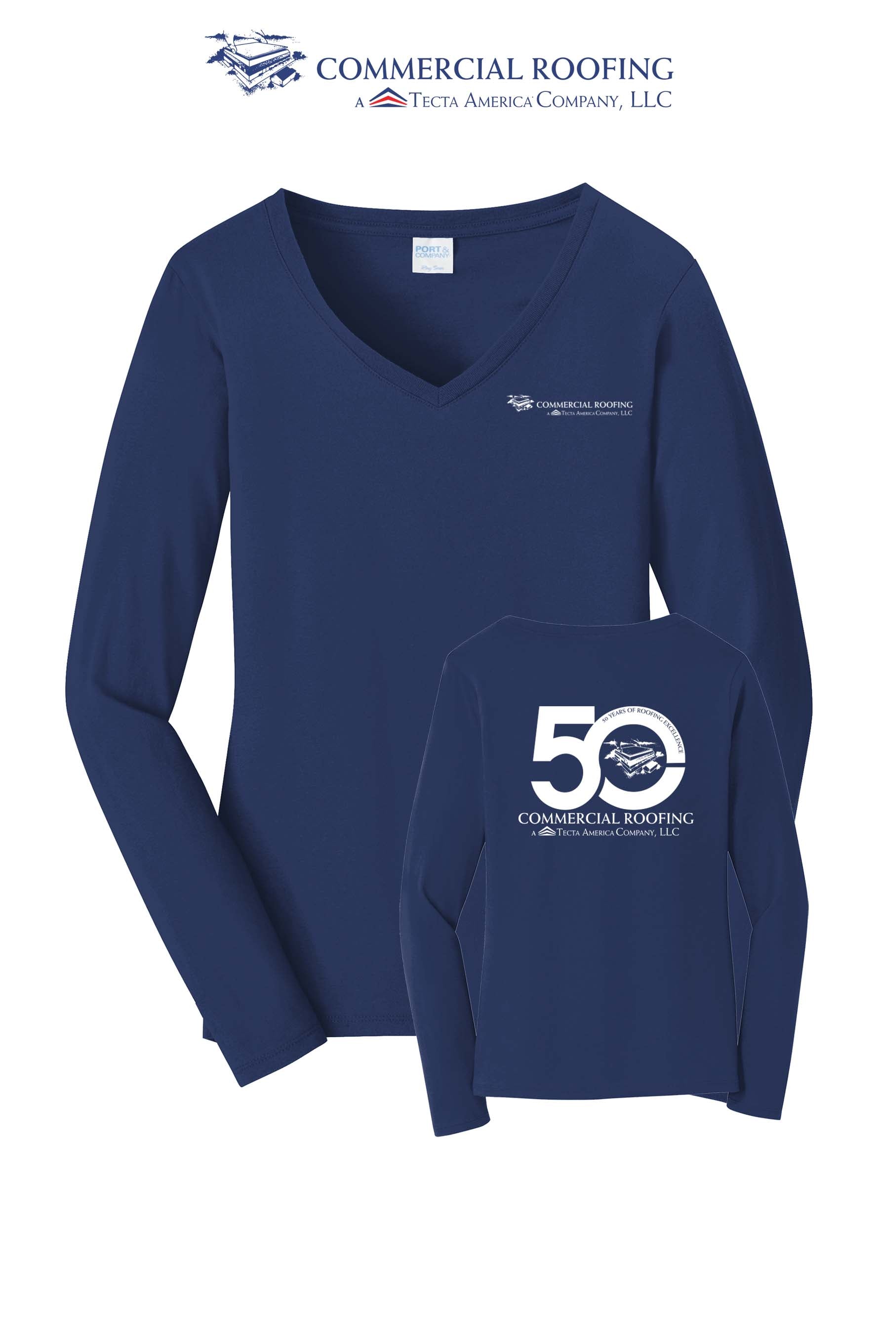 Port & Co™ Women's Long Sleeve Fan Favorite™ V-Neck Tee - Commercial Roofing