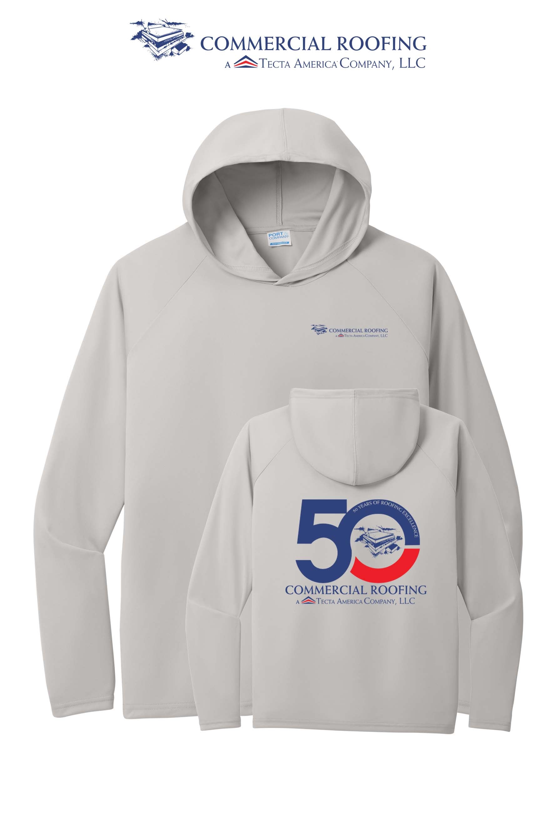 Port & Co™ Performance Pullover Hooded UPF50 Tee - Commercial Roofing