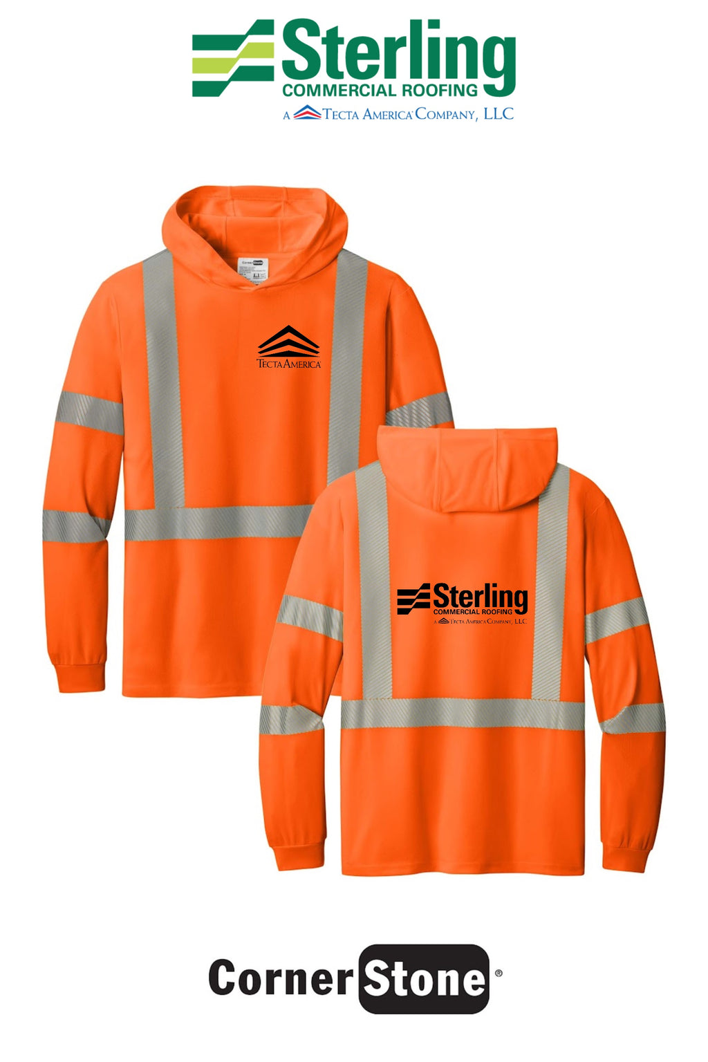 CornerStone® ANSI 107 Class 3 Long Sleeve Segmented Tape Hooded Tee - Sterling, A Tecta American Company LLC